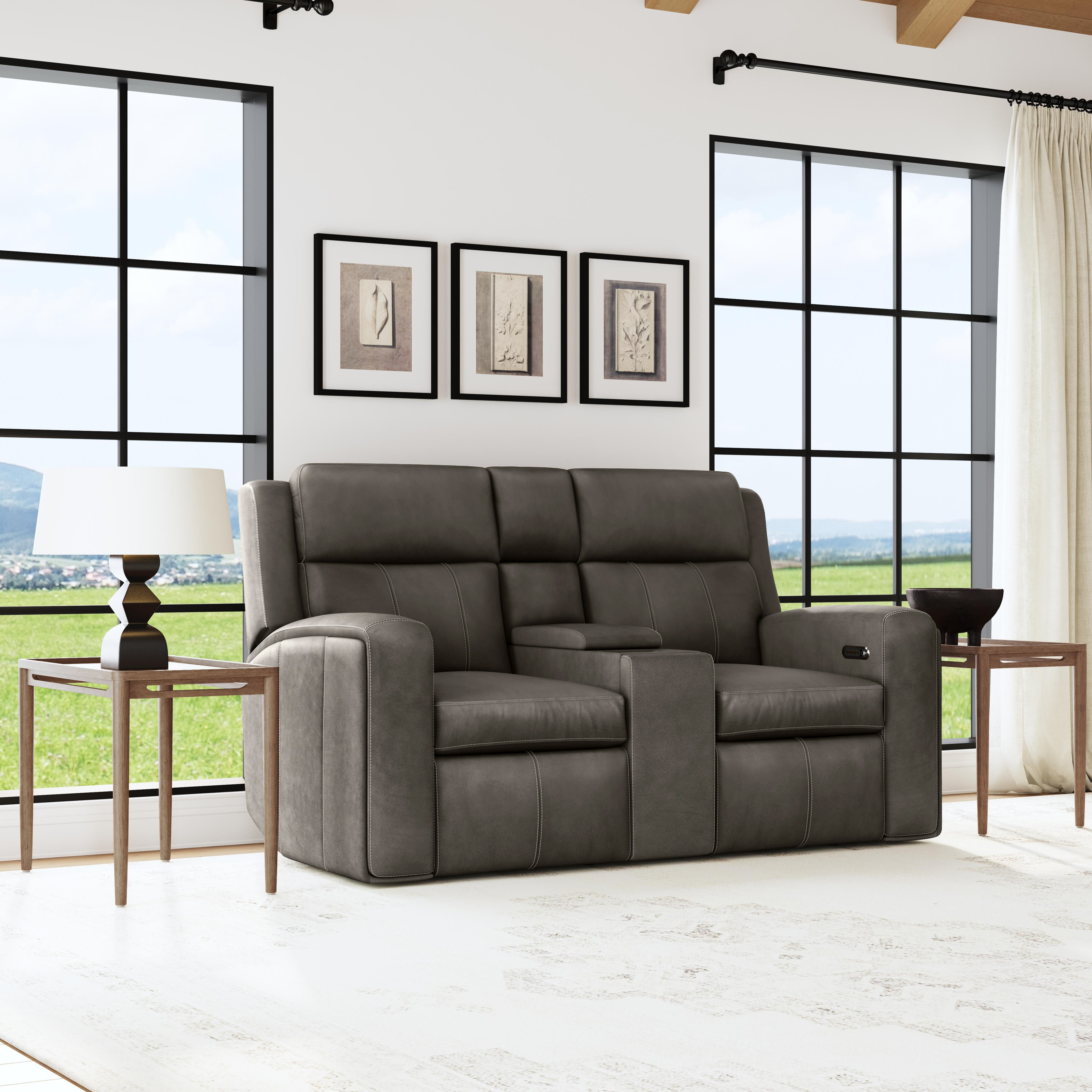 Wyatt - Power Reclining Loveseat With Console & Power Headrests & Lumbar - Gunmetal, dark gray, view 6