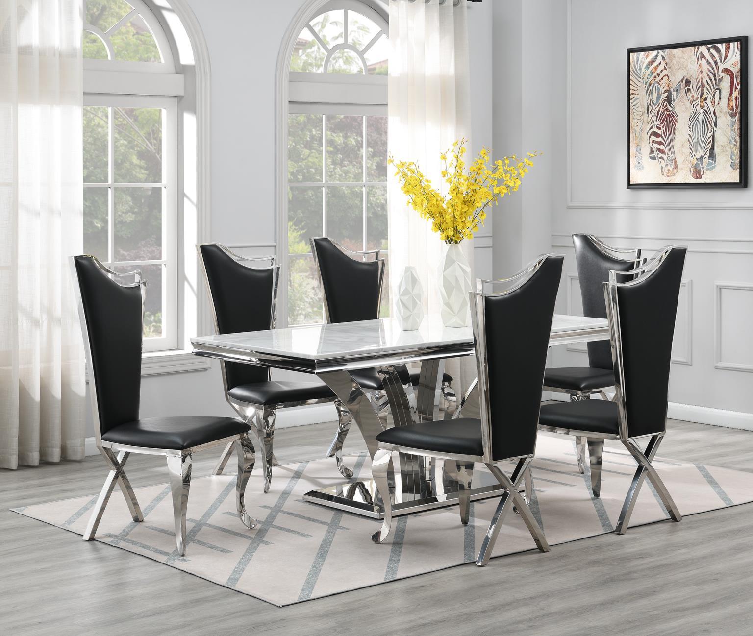 7 Pc · Marble Table, 6 Leather Chairs
