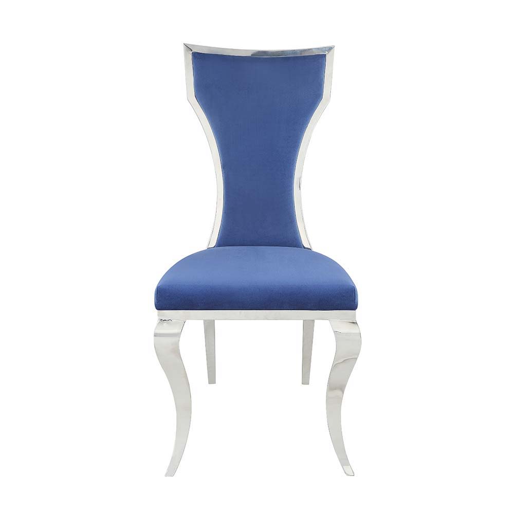 Azriel - Side Chair (Set of 2) - Blue Velvet & Mirroed Silver, blue