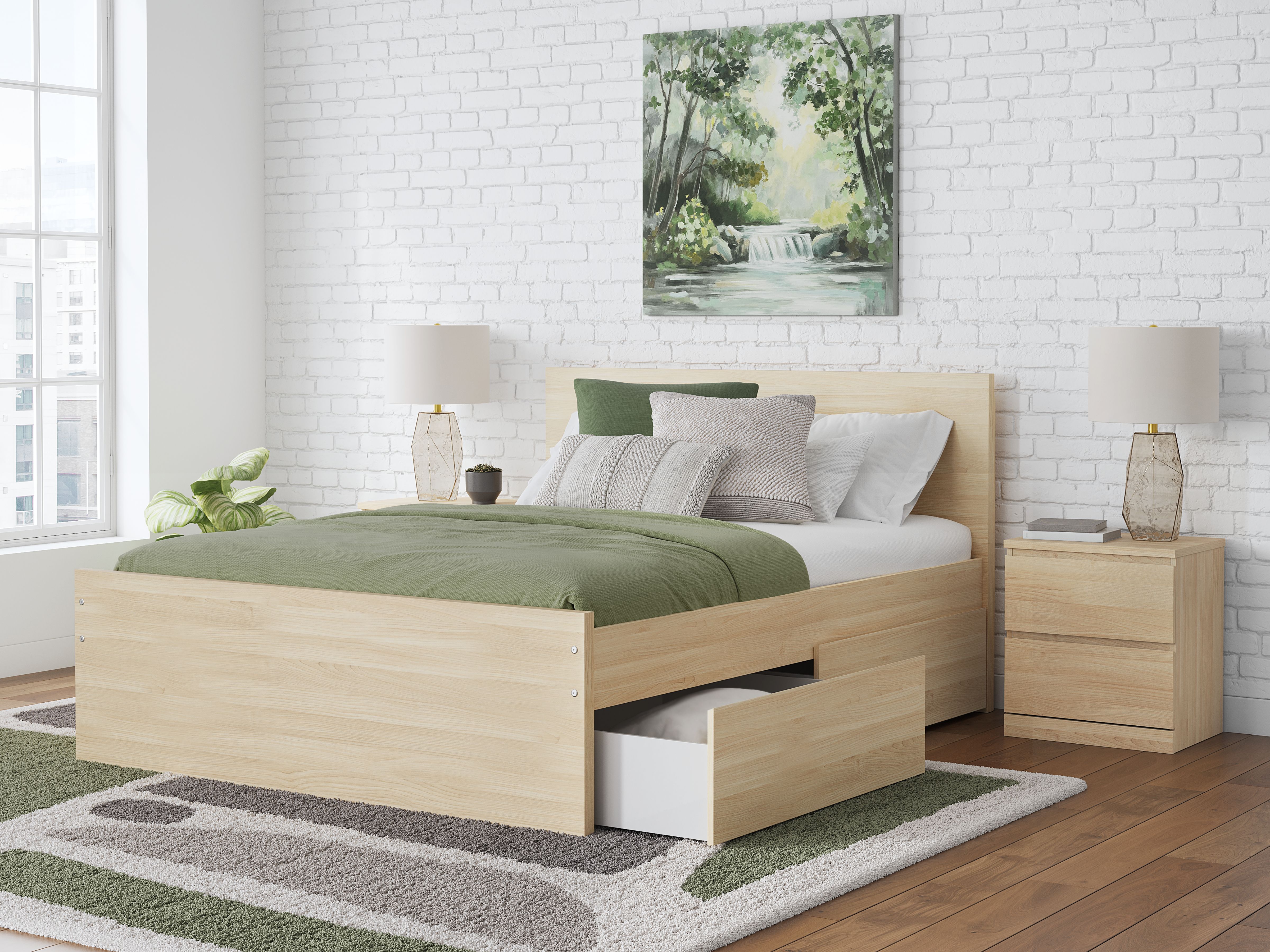 Onita - Full Panel Platform Bed With 2 Side Storage - Natural