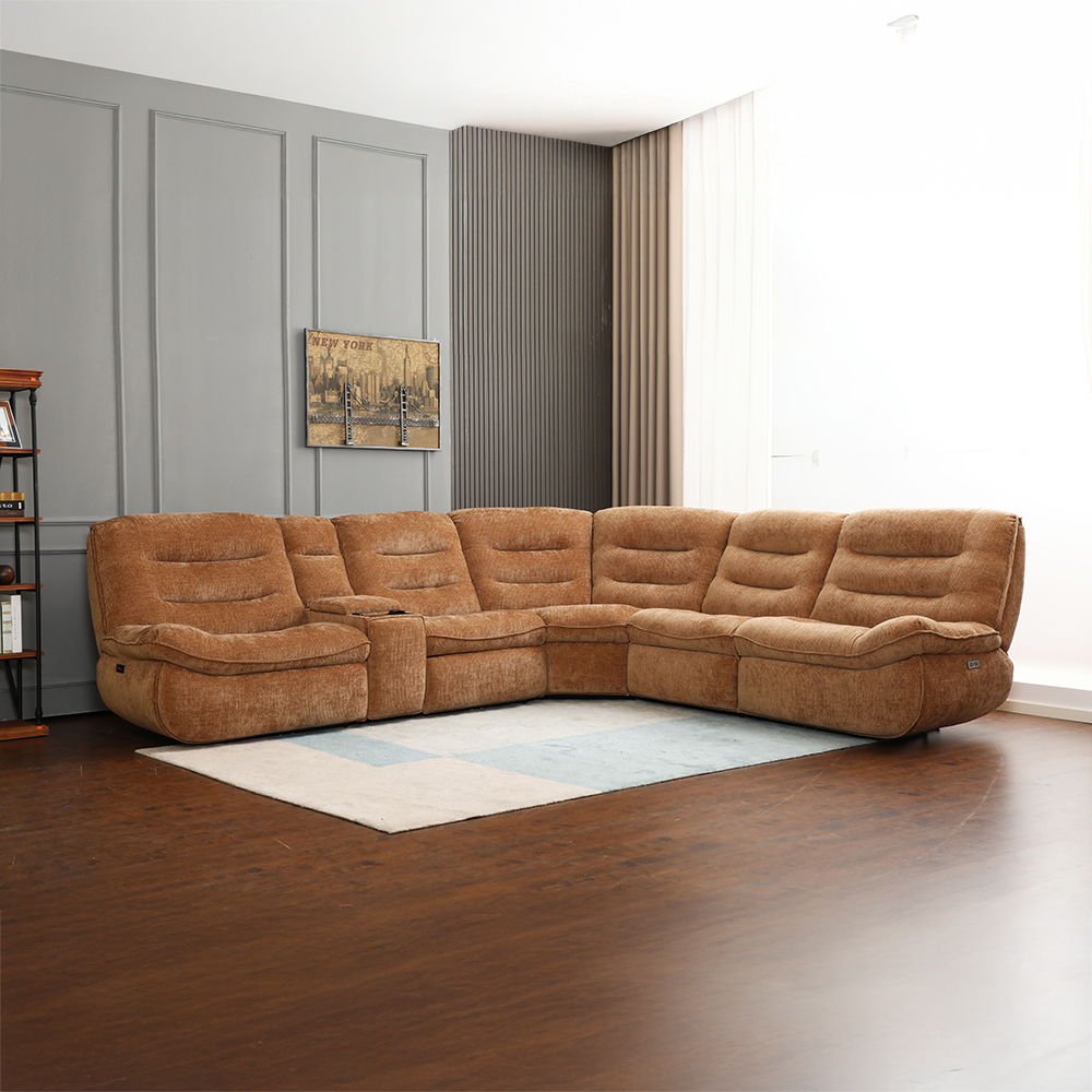 Emmy - Power Motion Sectional Sofa - Orange Chenille, orange