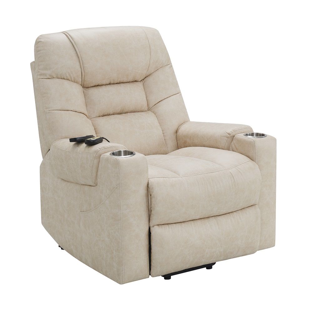Nairi - Power Recliner With Lift & Heating & Massage - Ivory Leather Aire, beige, view 2