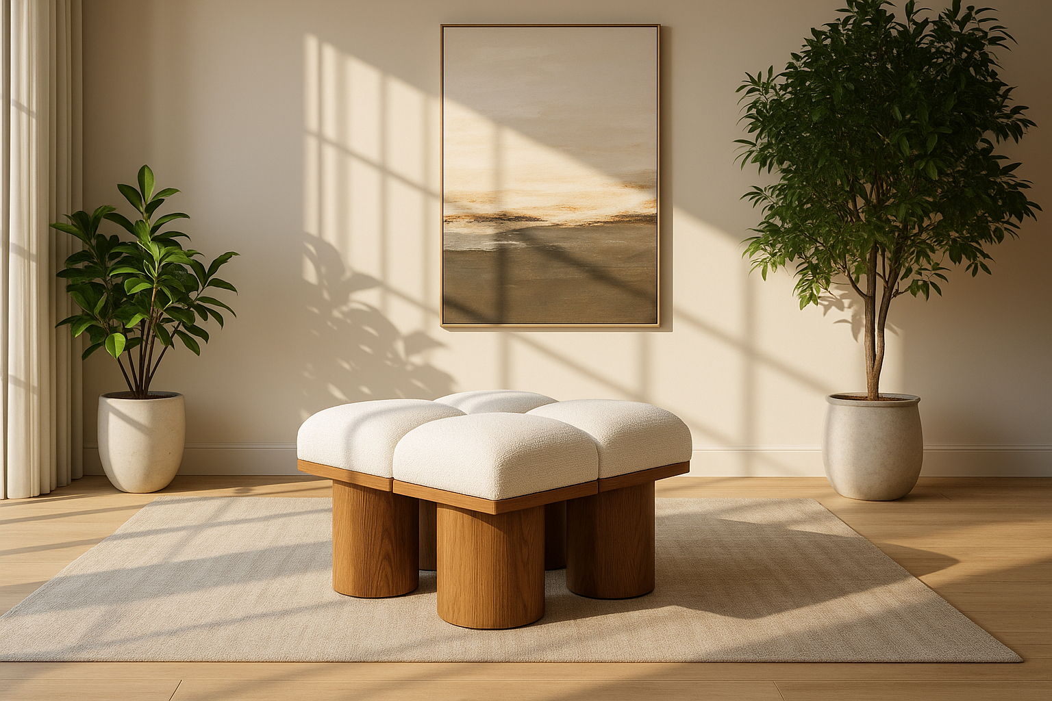 Pavilion - 31" 4 Piece Modular Bench With Brown Base - Cream