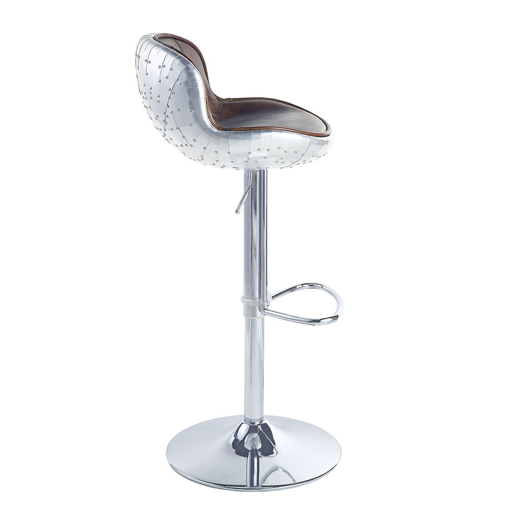 Brancaster - Adjustable Stool With Swivel - Vintage Brown Top Grain Leather & Aluminum, dark brown, view 8