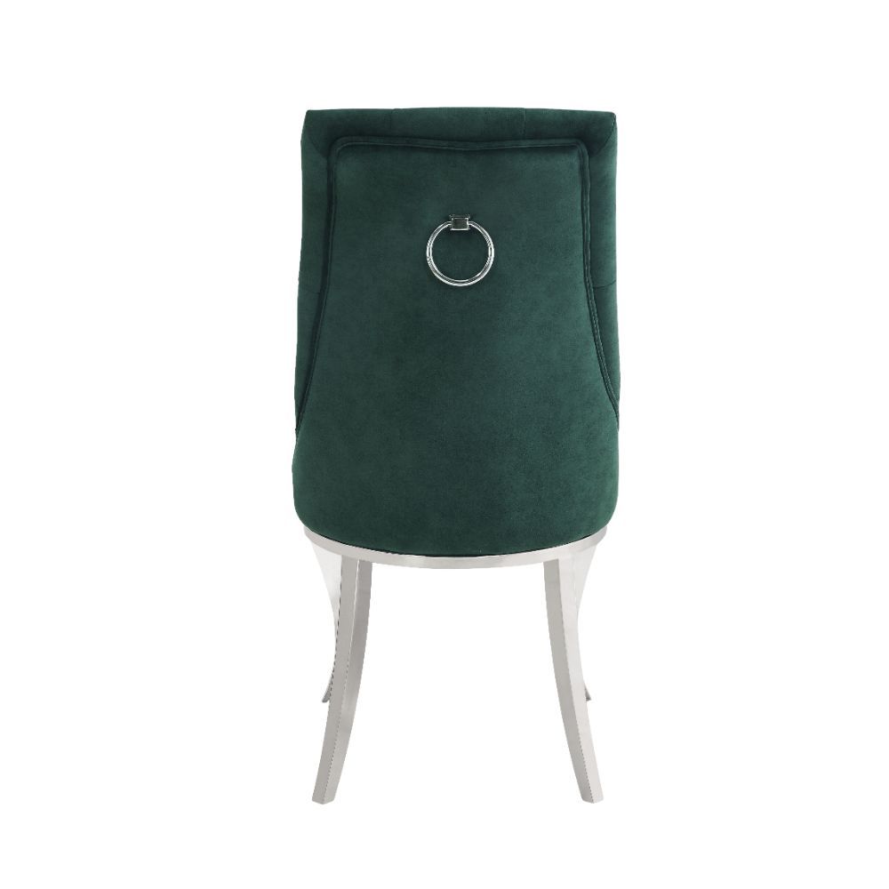 Dekel - Side Chair (Set of 2) - Green Fabric & Stainless Steel, dark green, view 3