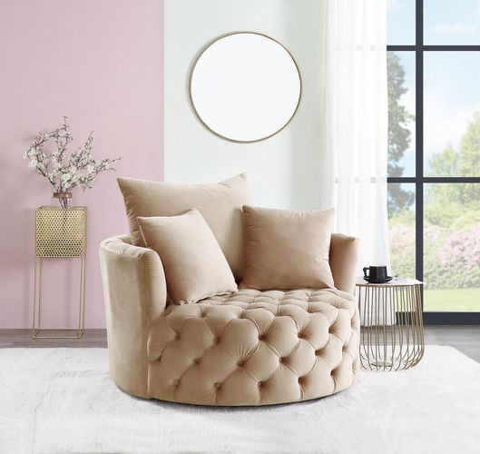 Zunyas - Accent Chair With Swivel - Beige Velvet, beige