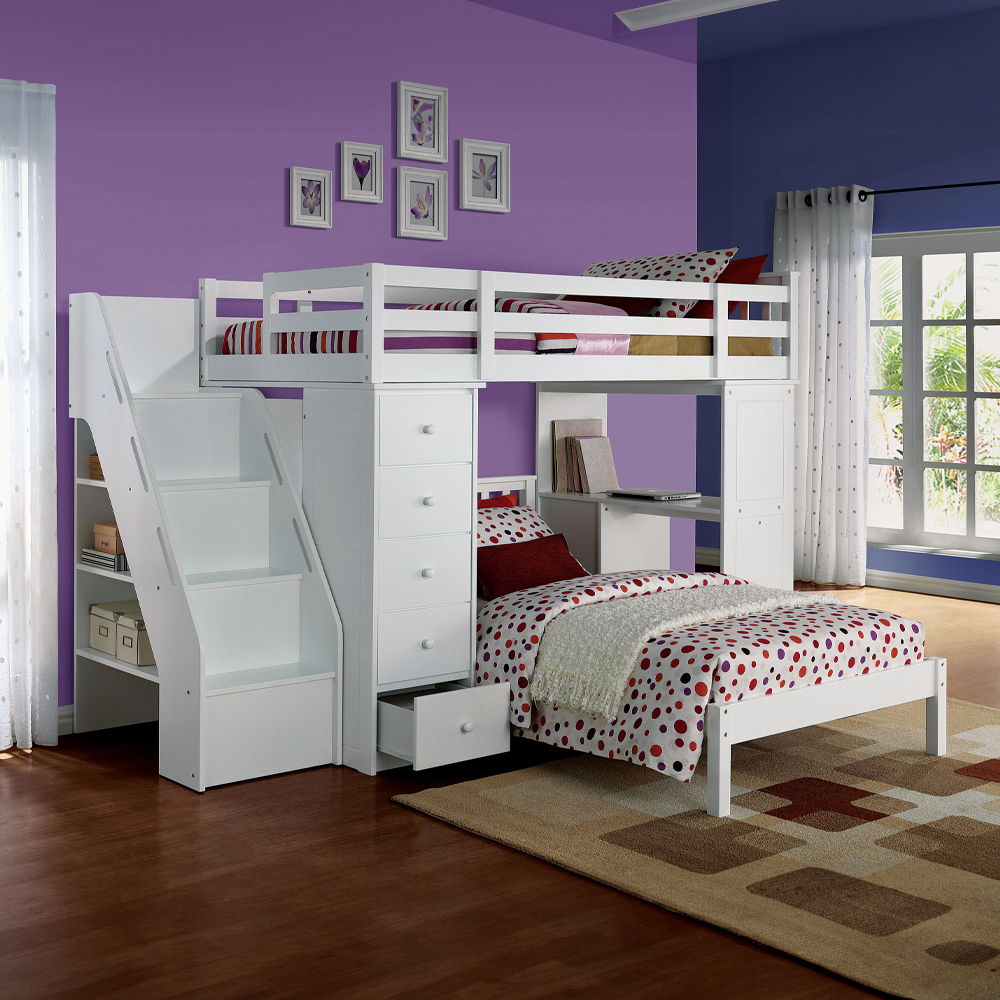 Freya - Twin Loft Bed With Storage - White, white