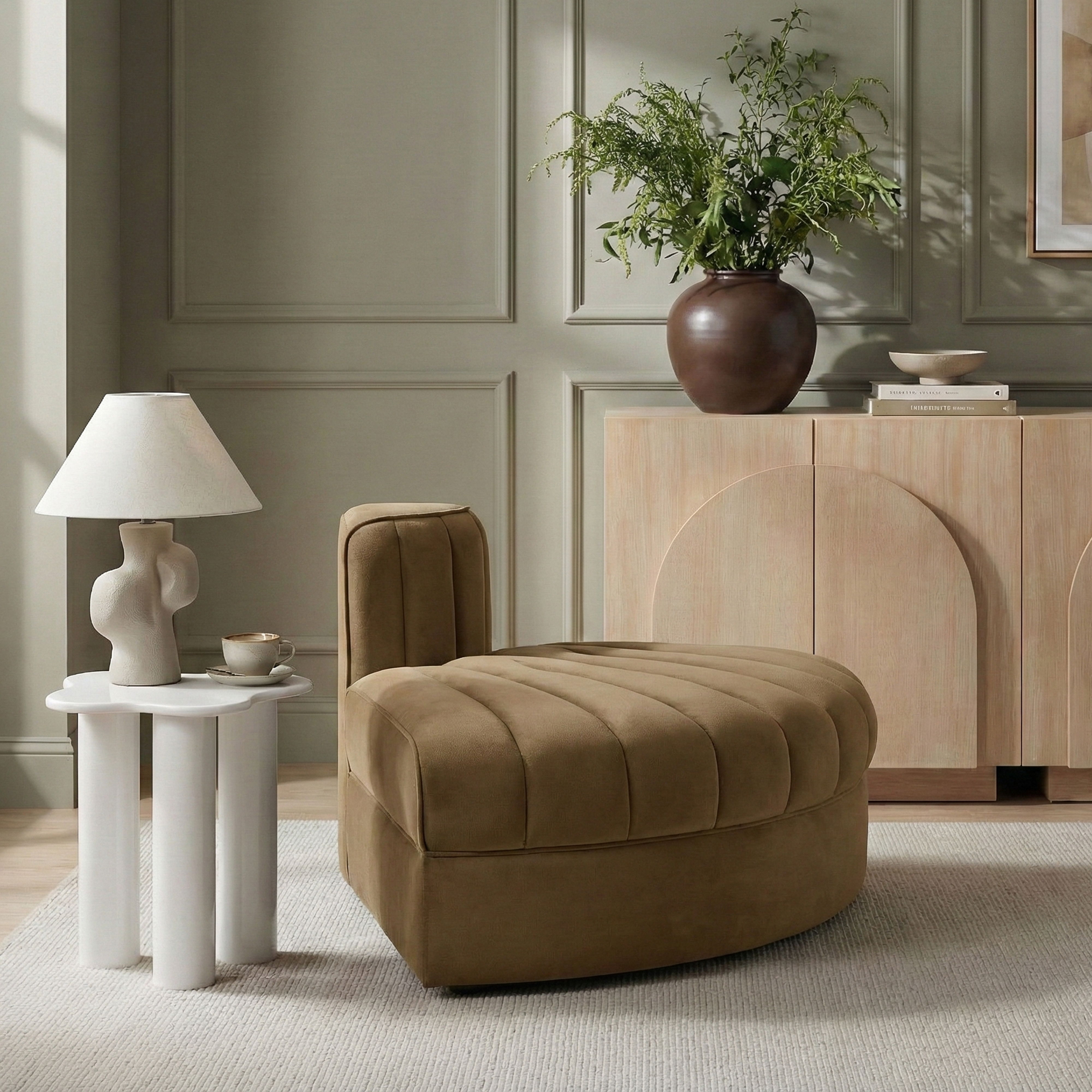Rummi - Velvet Performance Fabric Upholstered Modular Chair - Saddle