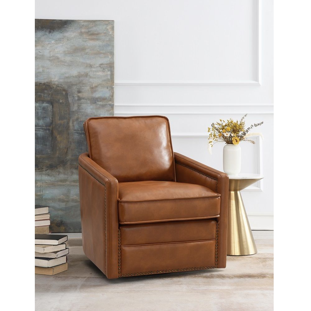 Rocha - Swivel Chair - Brown Leather Aire, dark brown