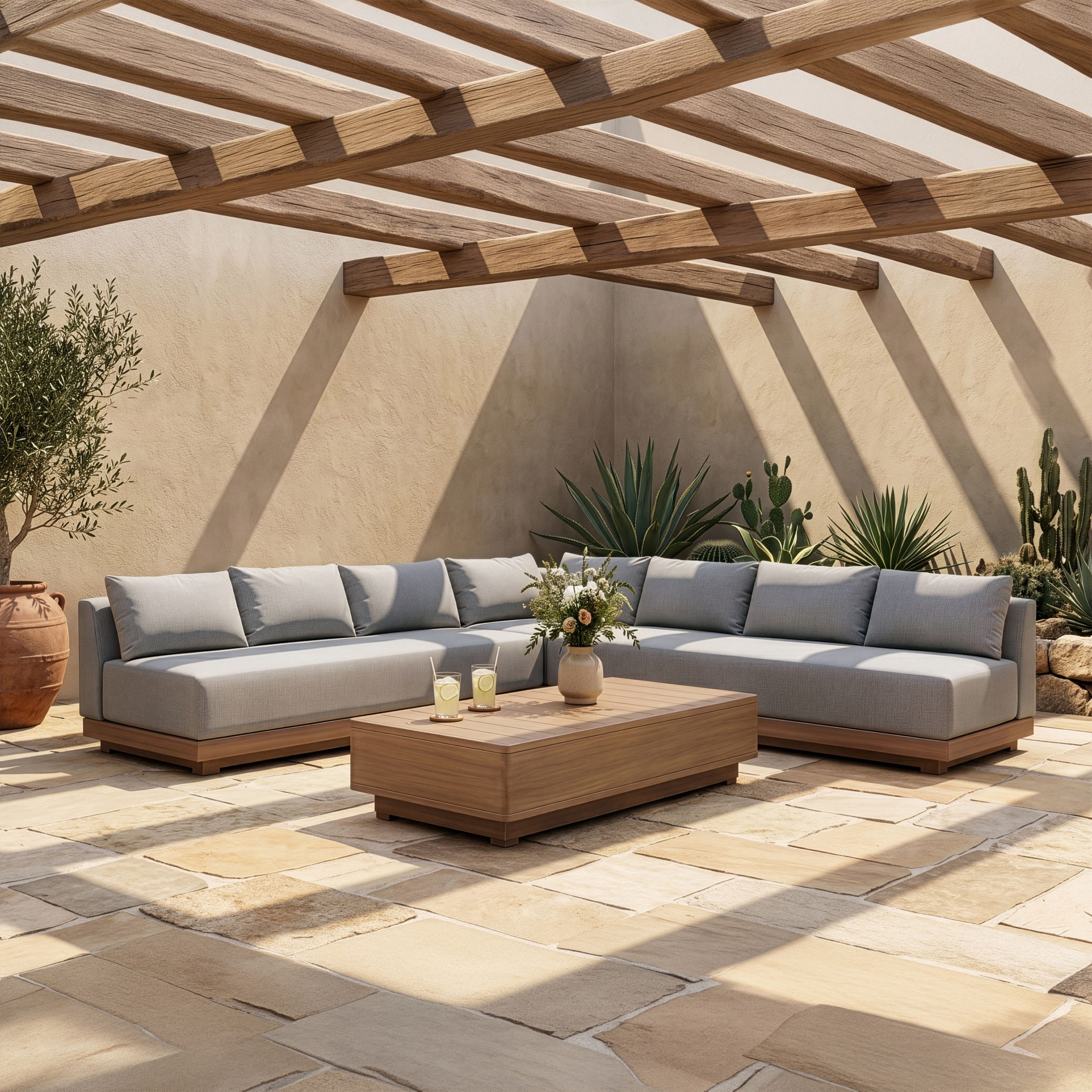 Solace - Olefin Performance Fabric 3 Piece Outdoor Patio Modular Sectional (2 Sofas & Corner Chair) - Gray