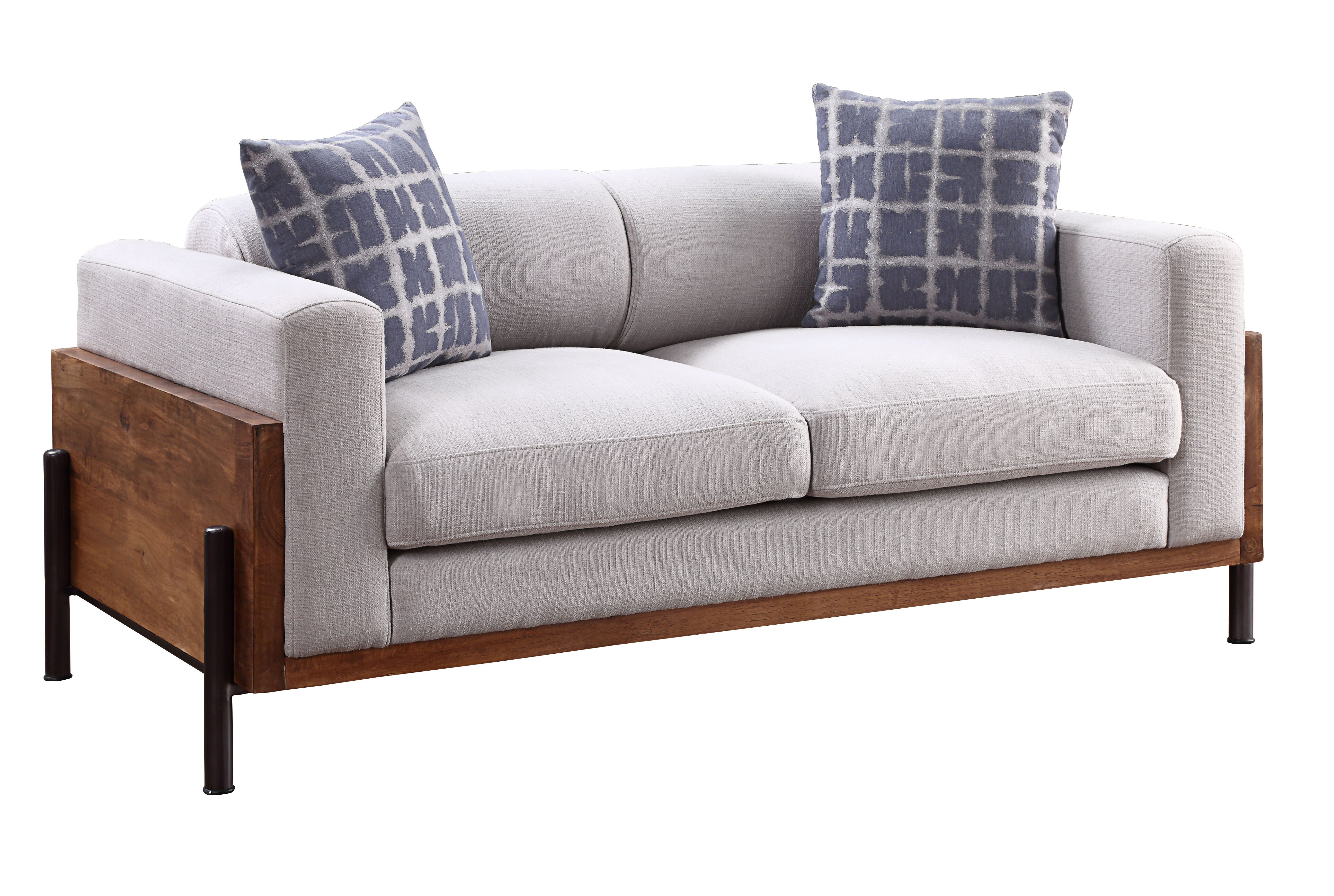 Pelton - Loveseat With 2 Pillows - Fabric & Walnut, dark brown