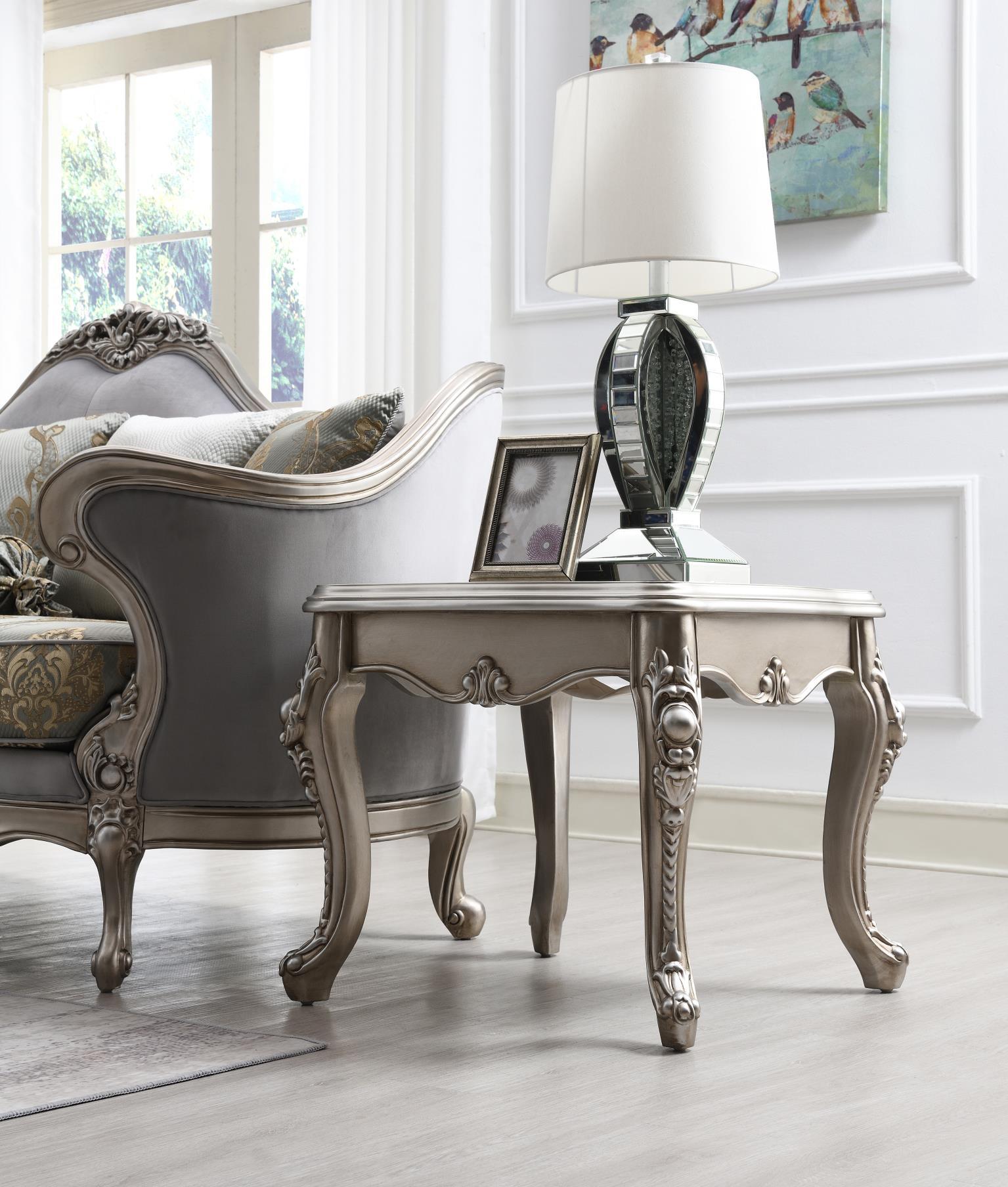 T198 - Traditional End Table - Champagne Silver
