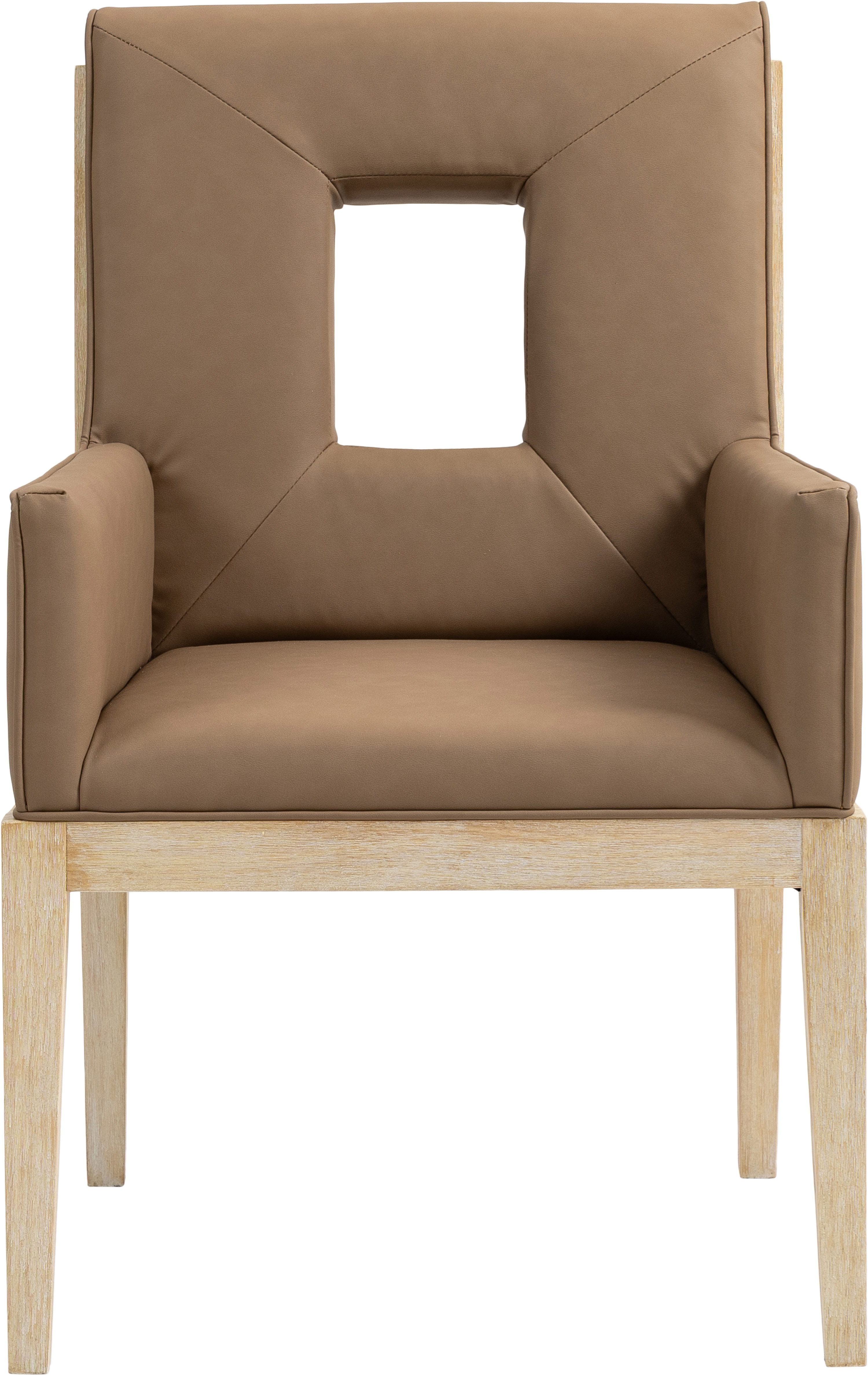 Gwendolyn - Faux Leather Dining Arm Chair With Natural Frame - Brown