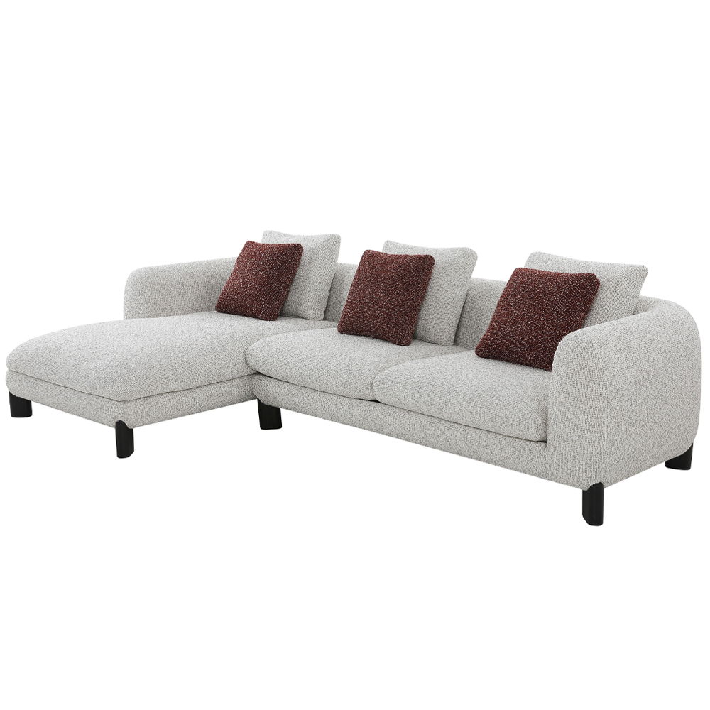 Mardi - Sectional Sofa With 6 Pillows - Maroon & Beige Tweed, beige, view 3