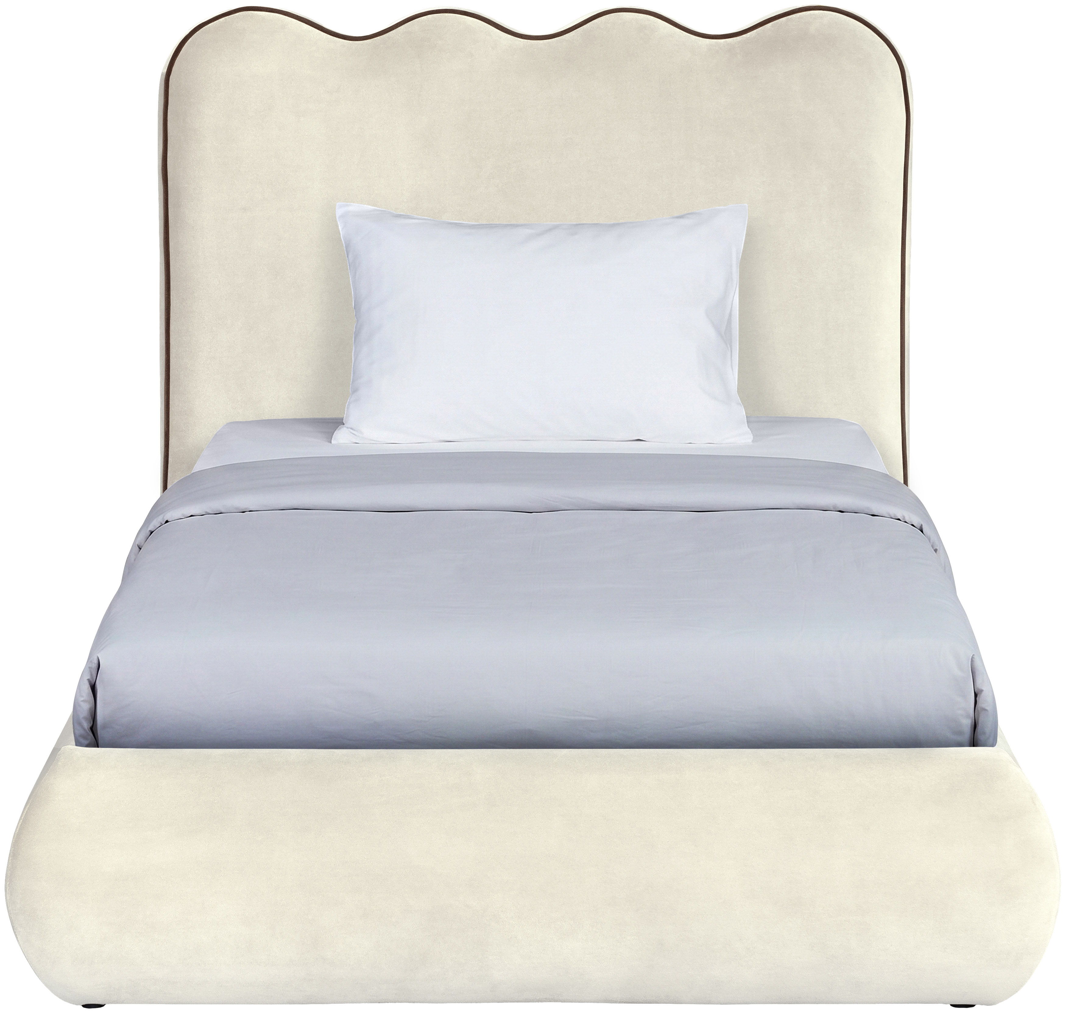 Tempo - Velvet Upholstered Twin Bed - Cream