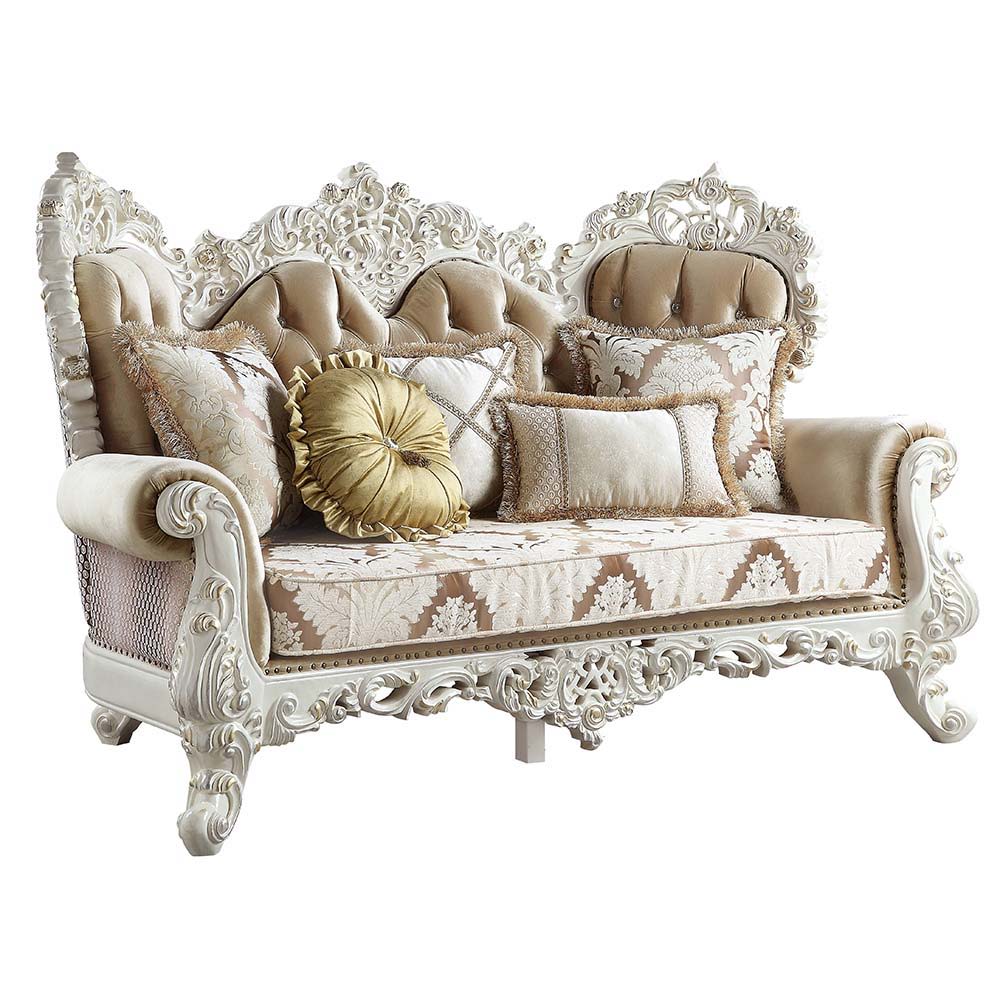 Vanaheim - Loveseat With 5 Pillows - Fabric & Antique White, white