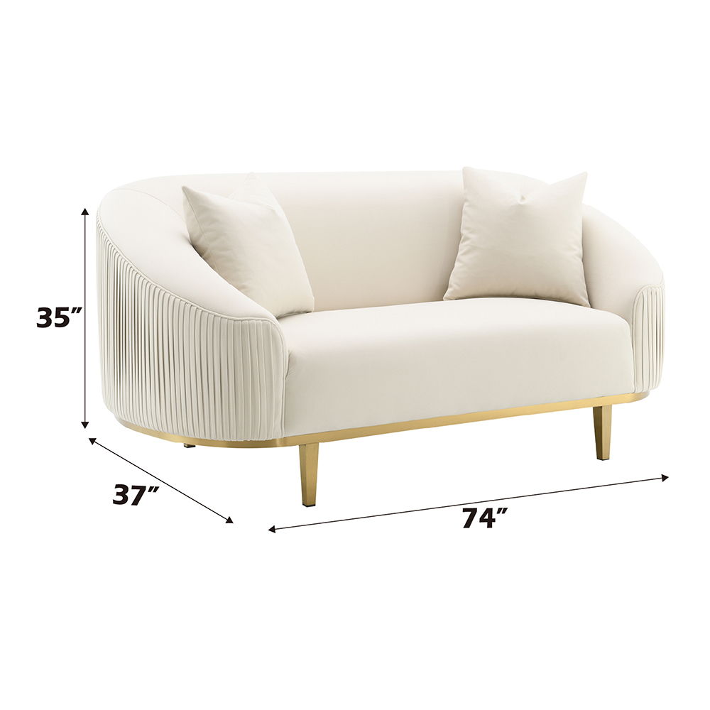 Martina - Loveseat With 2 Pillows - Ivory Velvet, beige, view 5
