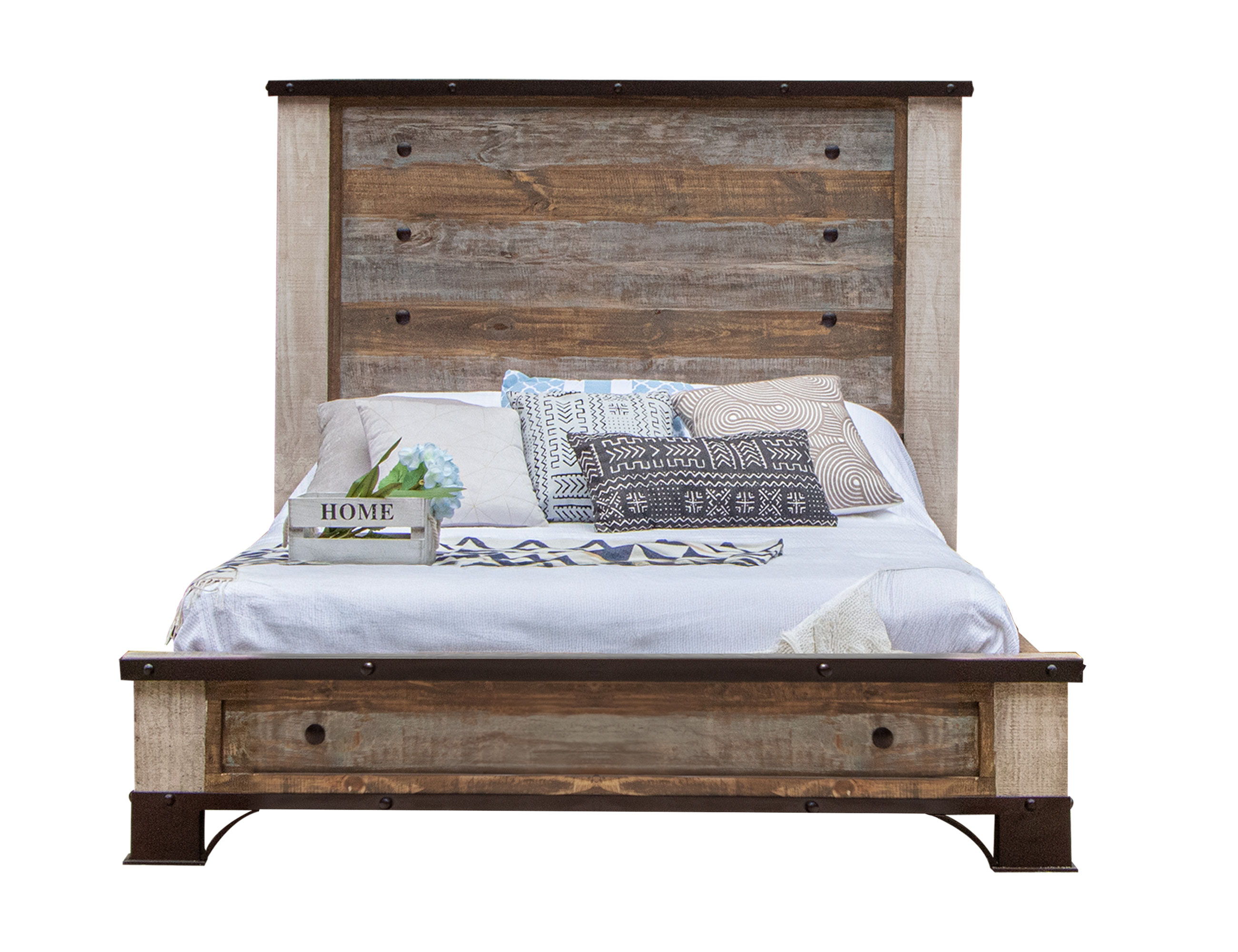 International Furniture Direct Antique Multicolor - California King Bed - Light Brown