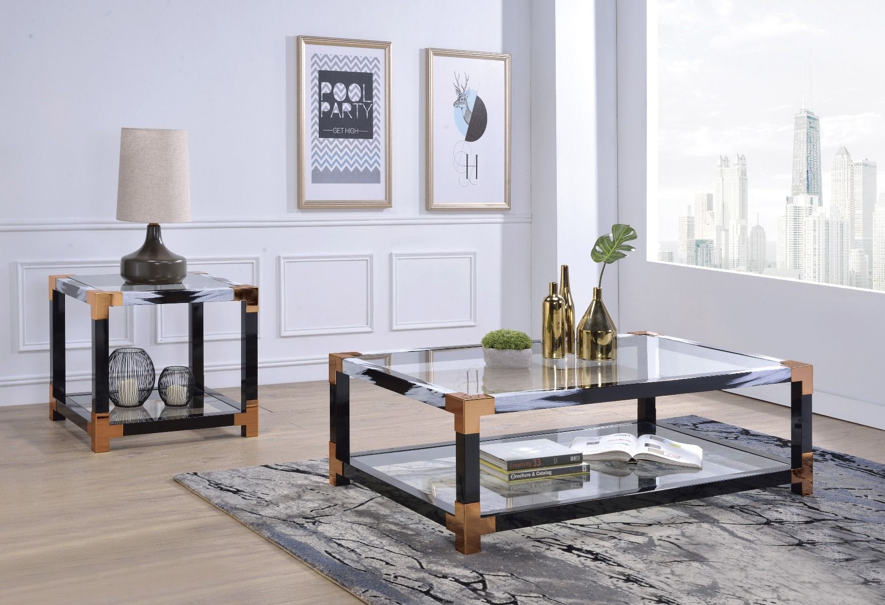 Lafty - Coffee Table - Clear Glass & White Brushed, white, view 5