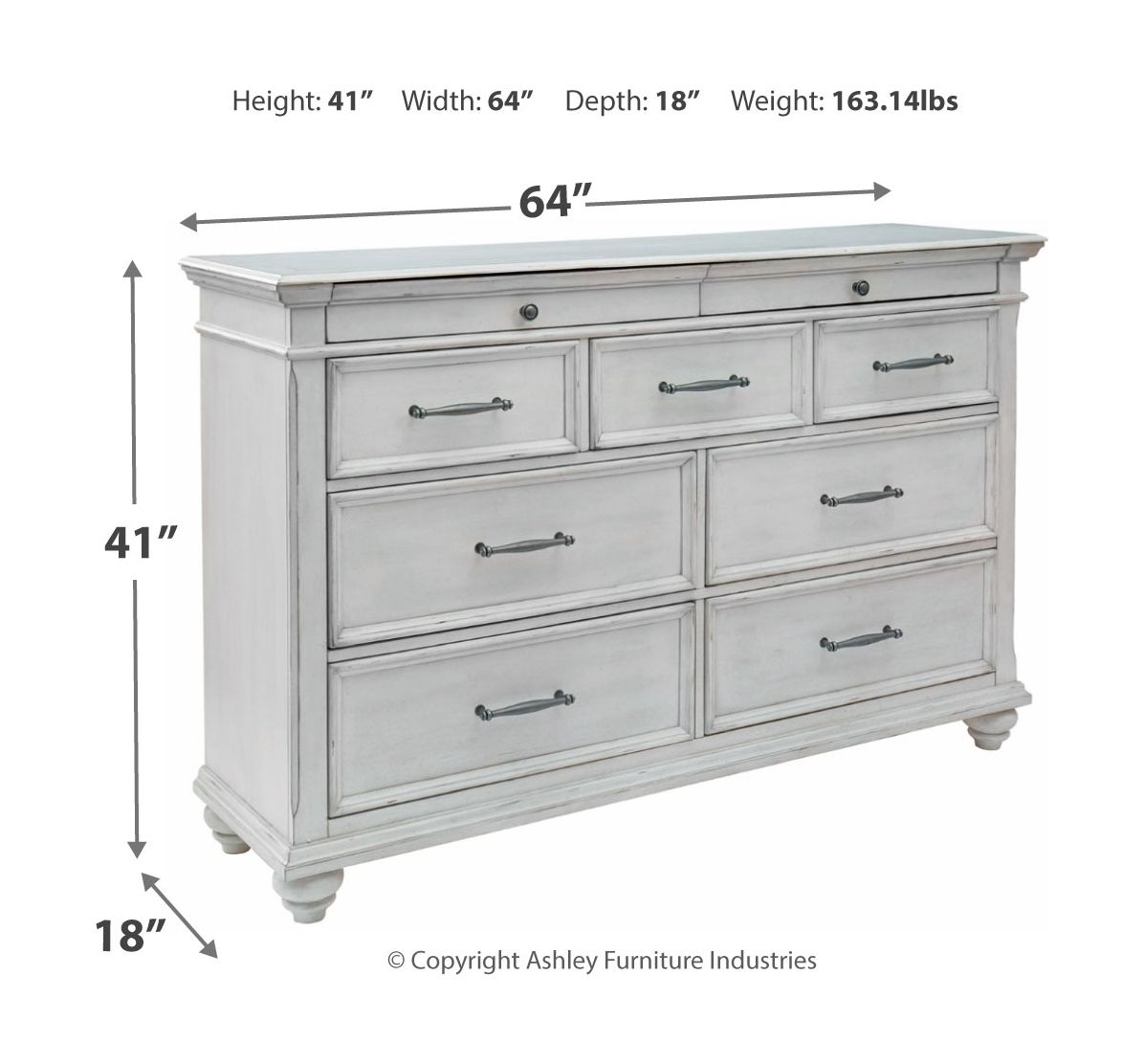 Kanwyn - 8 Pc. - Dresser, Mirror, Chest, King Upholstered Bed with Storage Bench, 2 Nightstands - Whitewash
