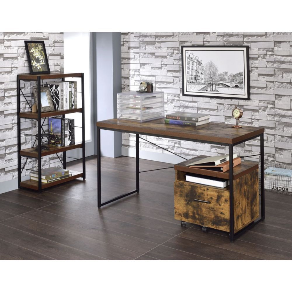 Bob - Writing Desk (Same Ac00906) - Weathered Oak & Black, light brown