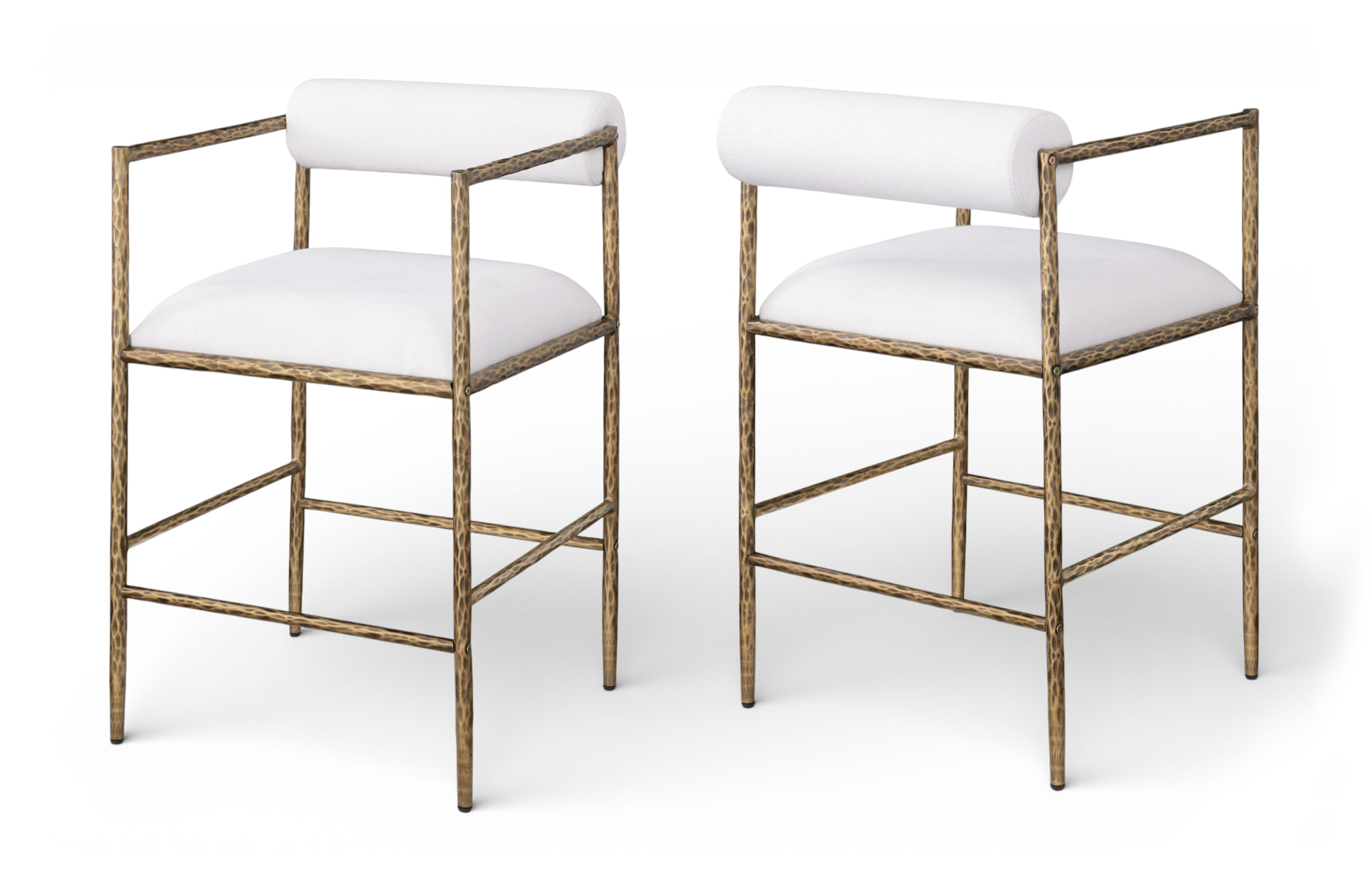 Axis - Linen Textured Fabric Upholstered Counter Stool (Set of 2) - Cream / Powder Coated Brushed Brass