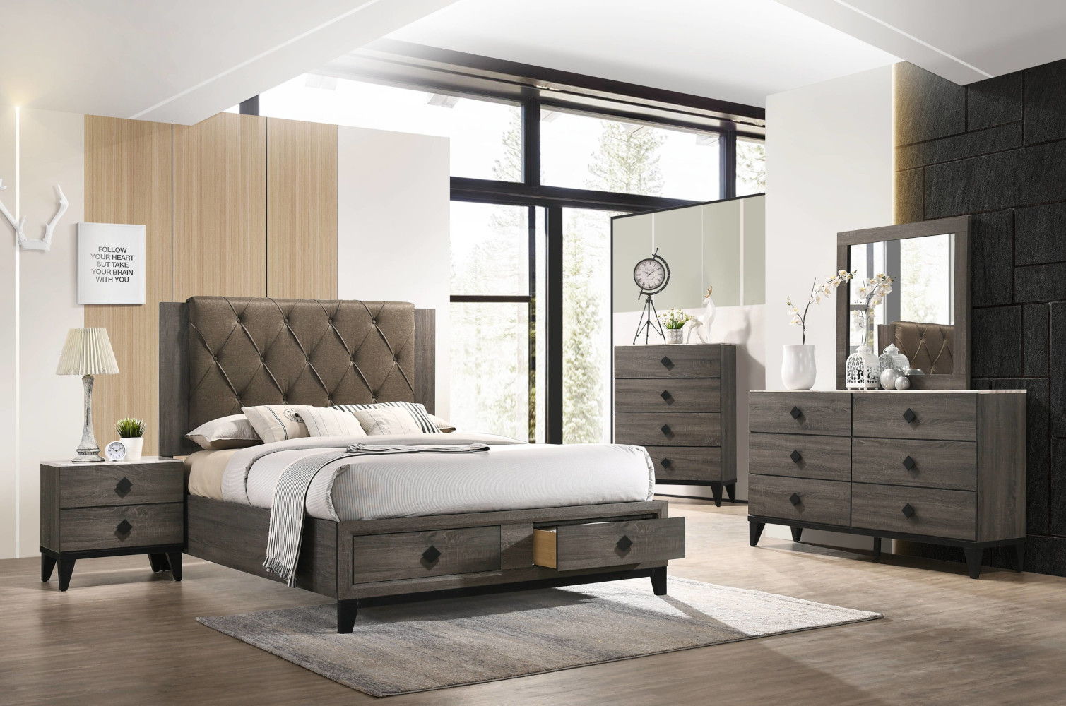 Avantika - Dresser - Faux Marble Top & Rustic Gray Oak, dark gray, view 4