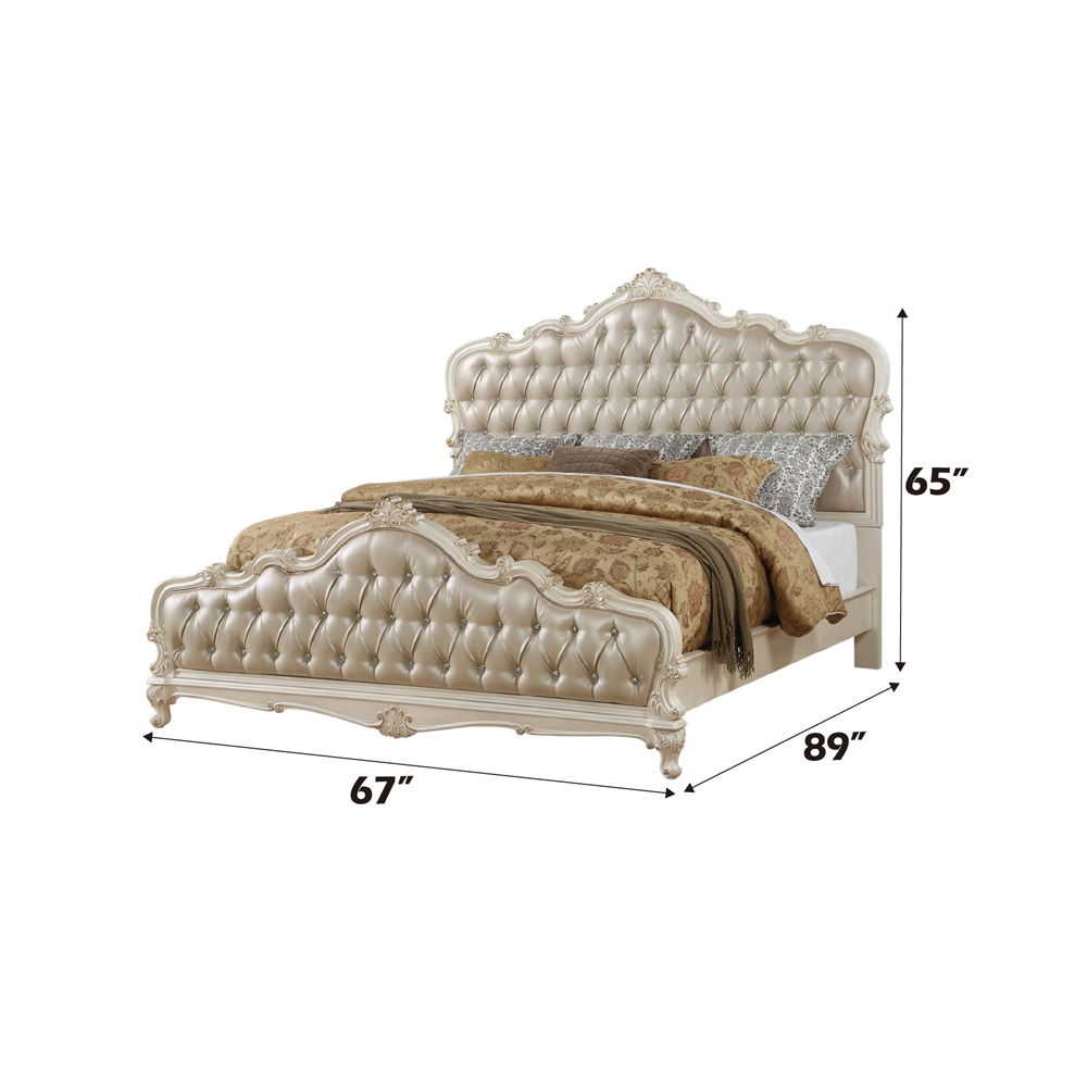 Chantelle - Queen Bed - Rose Gold Synthetic Leather & Pearl White, beige, view 3