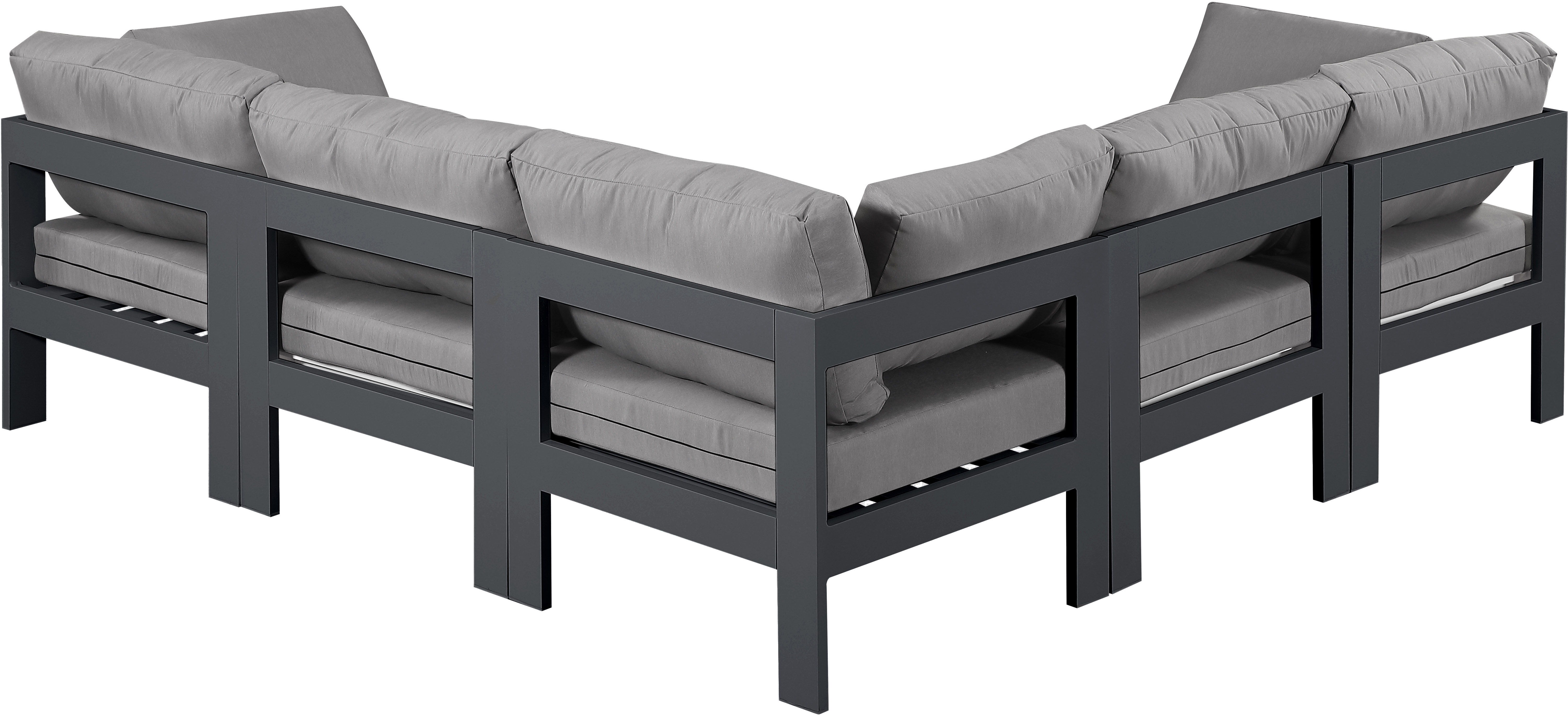 Nizuc - Outdoor Patio 5 Piece Modular Corner Sectional With Gray Frame - Gray
