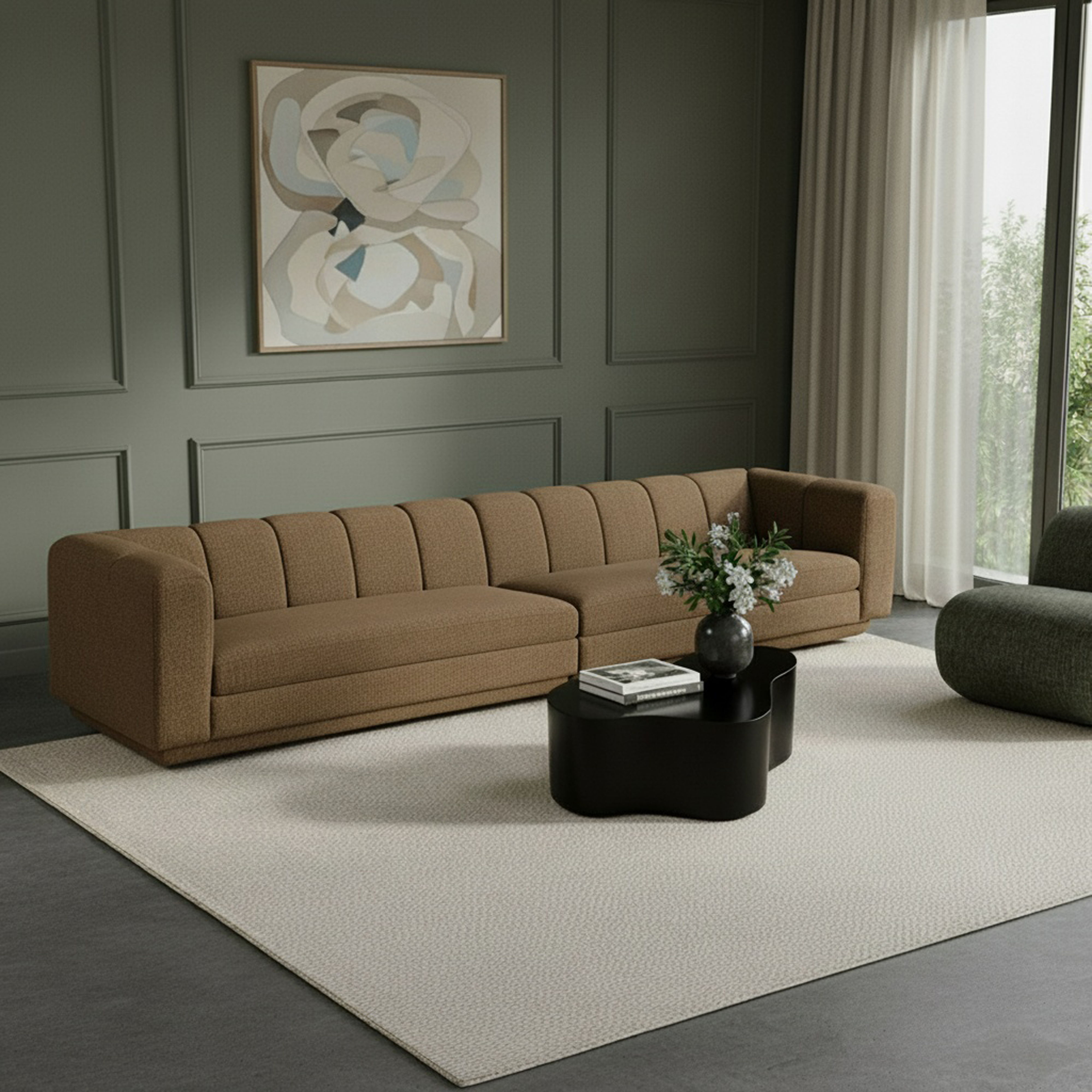 Modari - 153.5" Fabric Upholstered 2 Piece Modular Sofa - Brown