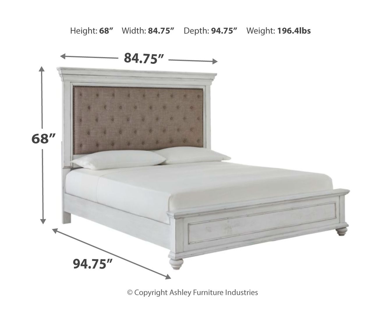 Ashley Furniture Kanwyn - 5 Pc. - Dresser, Mirror, California King Panel Upholstered Bed - Whitewash - Image 5
