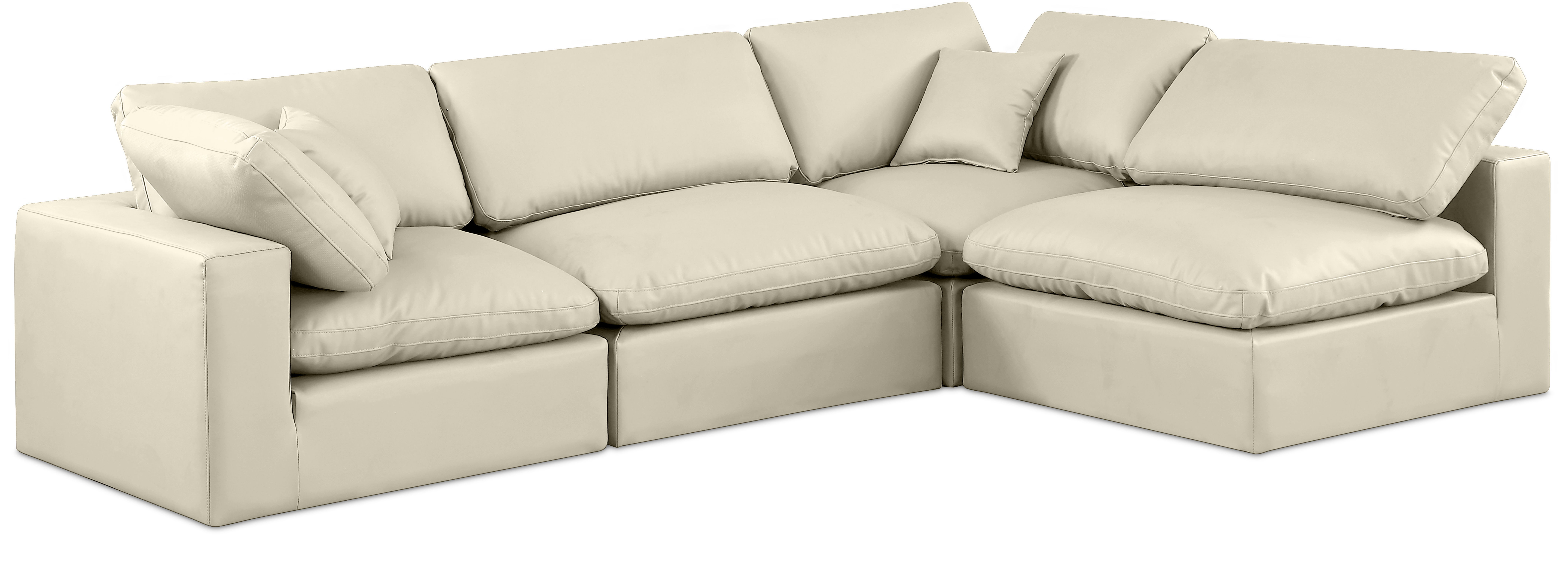 Comfy - 4 Piece Faux Leather Modular Armless Sectional - Cream