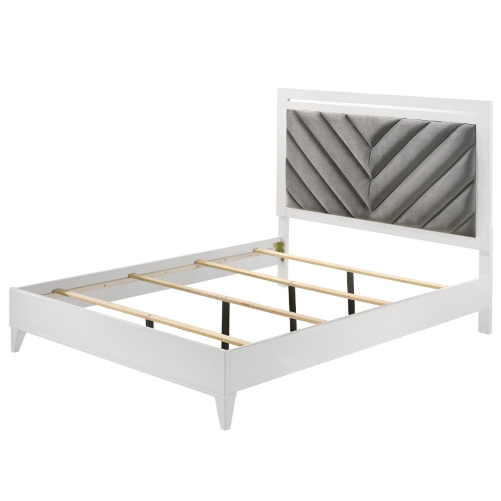 Chelsie - Queen Bed - Gray Fabric & White, white, view 2