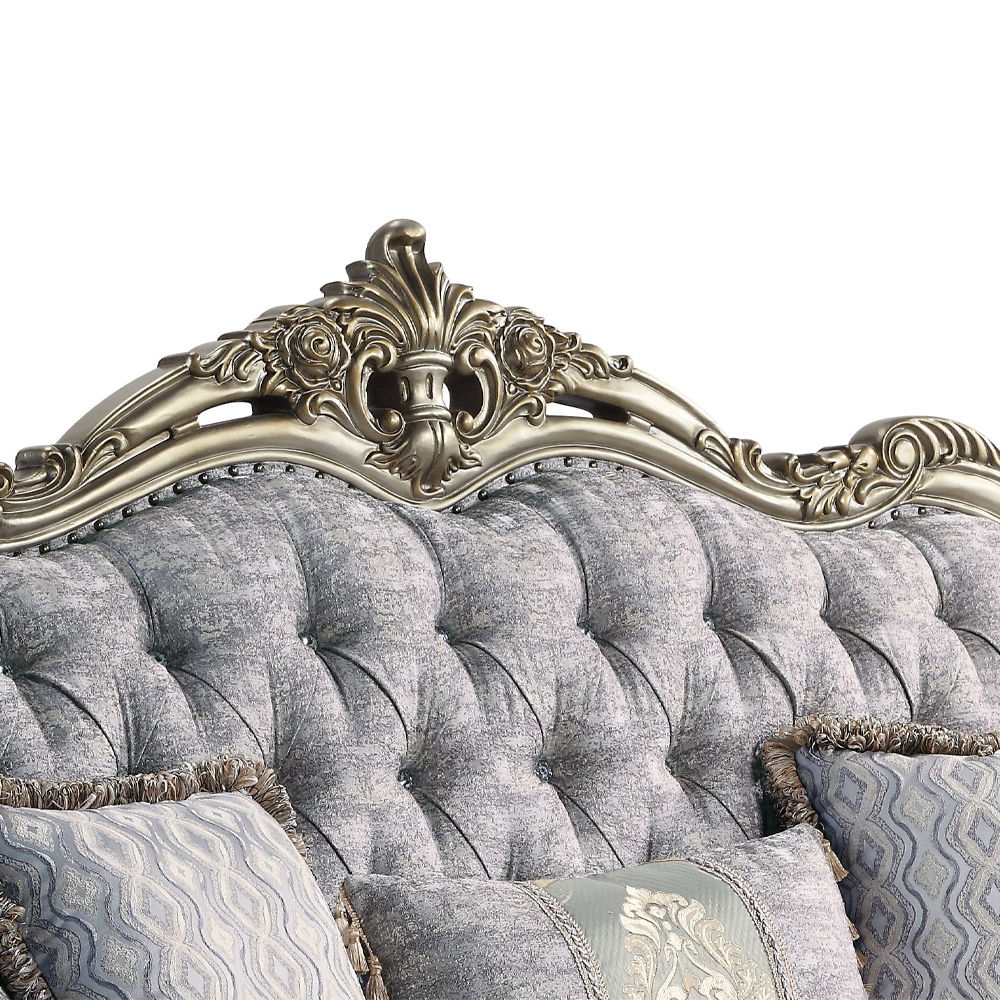 Miliani - Loveseat With 3 Pillows - Fabric & Antique Bronze, silver, view 5