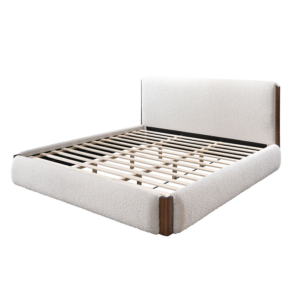 Sandro - Queen Bed - White Boucle & Walnut, white, view 2