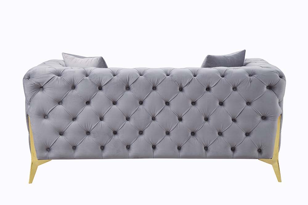 Jelanea - Loveseat With 2 Pillows - Gray Velvet & Gold, gray, view 3