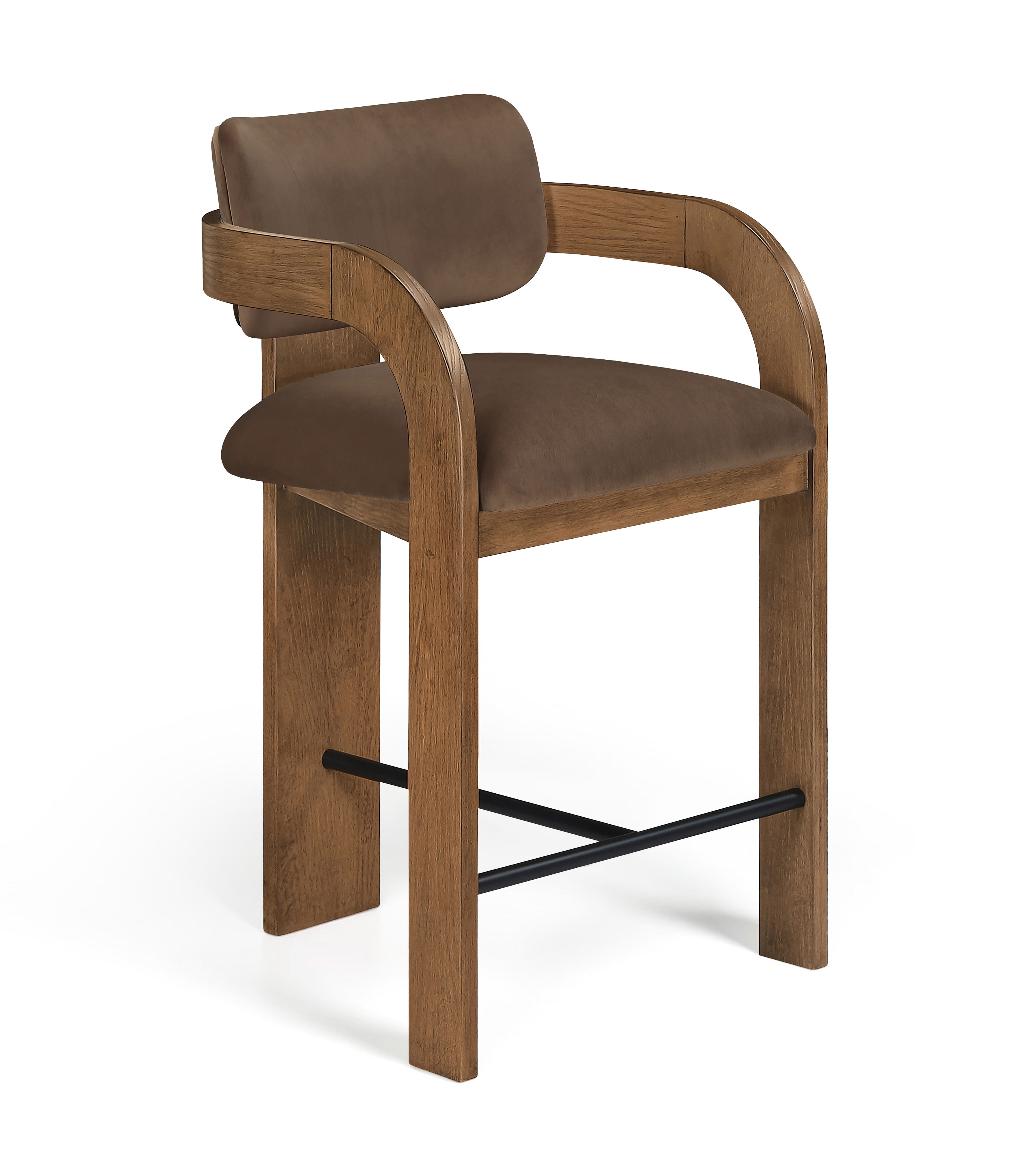 Cedra - Velvet Performance Fabric Upholstered Counter Stool - Brown / Brown
