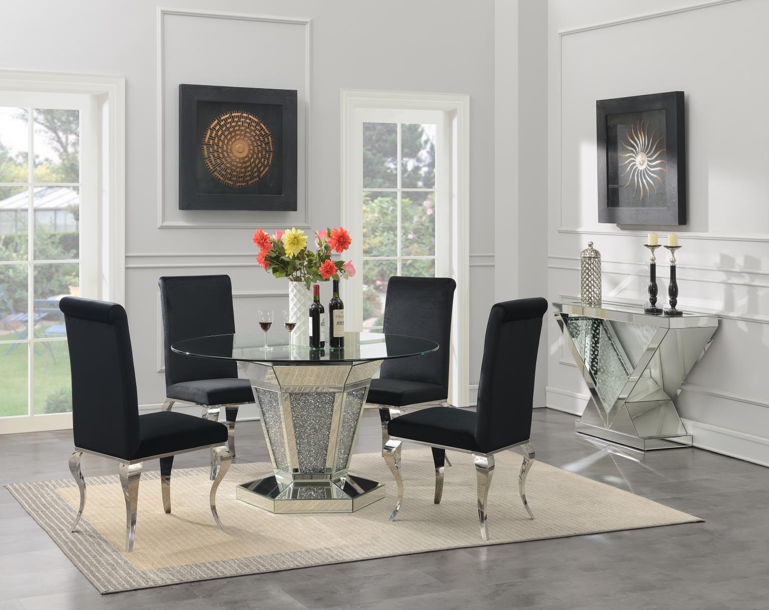 G-100 - 5 Piece Dining Room Set (Glamour Dining Table, 4 Velvet Chairs) - Black