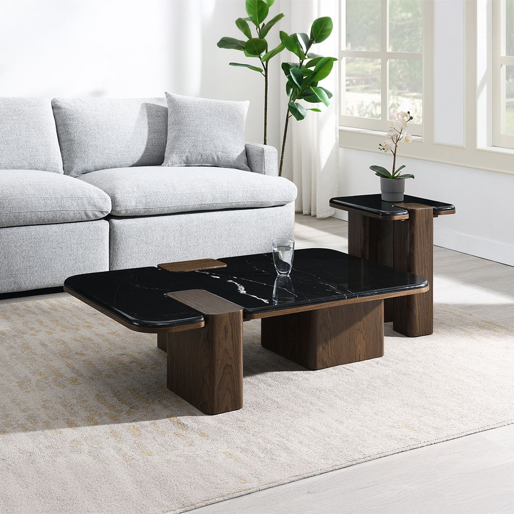 Dana - End Table With Marble Top - Natural / Dark Walnut, dark brown, view 5