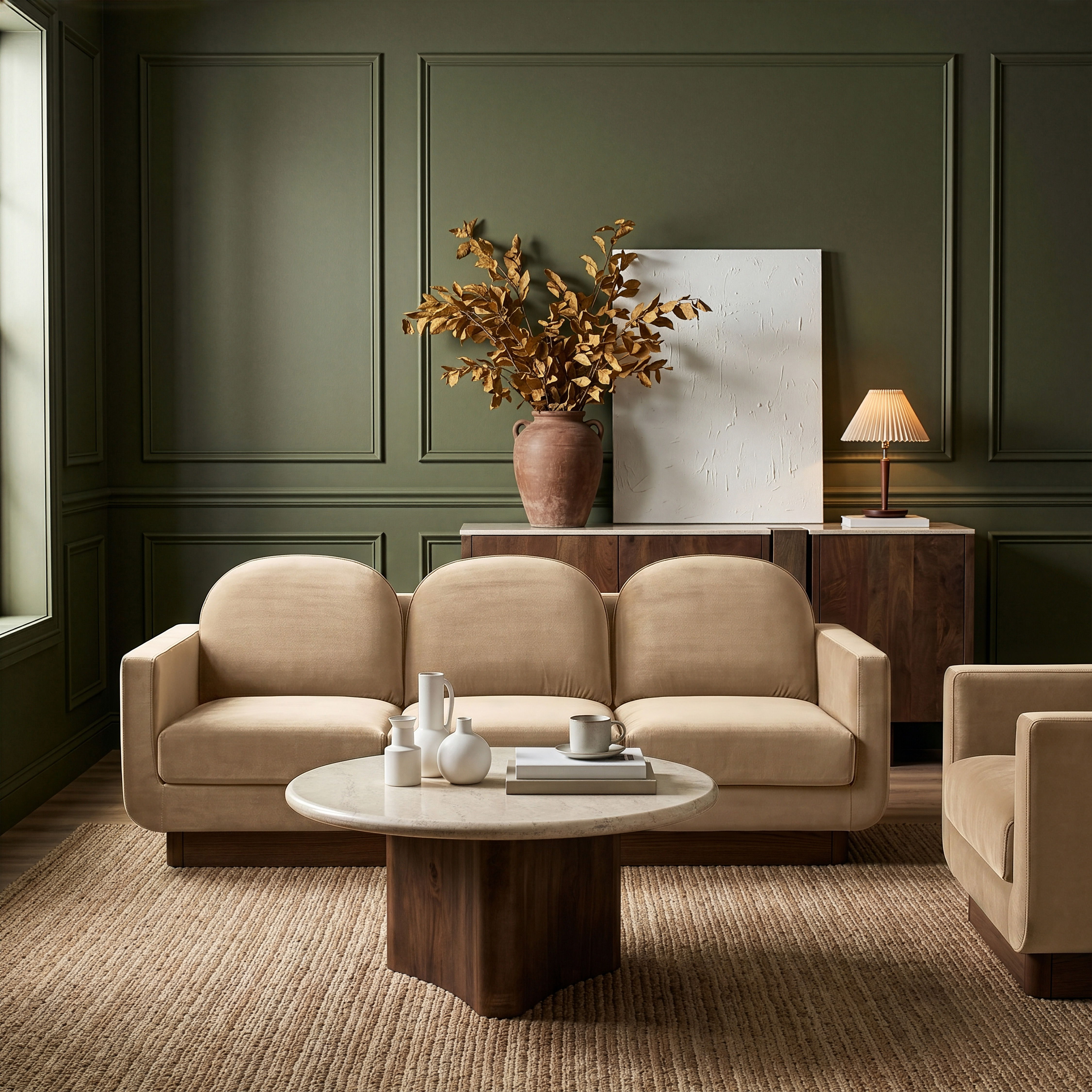 Diviento - Velvet Performance Fabric Upholstered Sofa - Beige