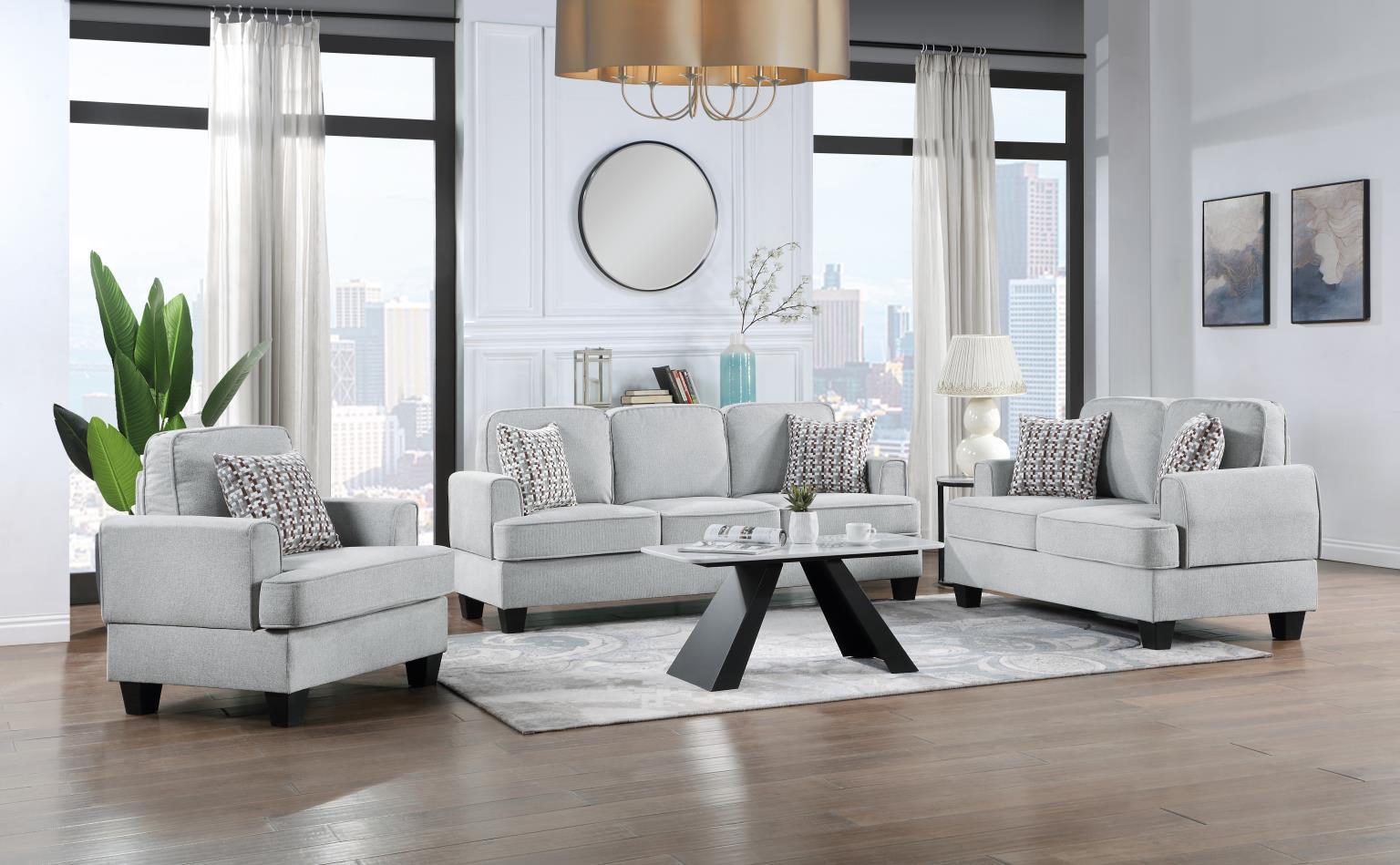 U418 - 3 Piece Living Room Set (Sofa, Loveseat, Chair) - Pearl Silver