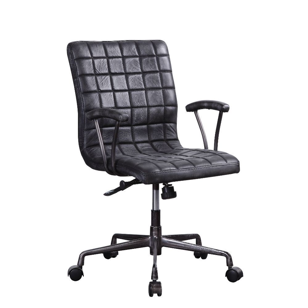 Barack - Office Chair - Vintage Black Top Grain Leather & Aluminum, black