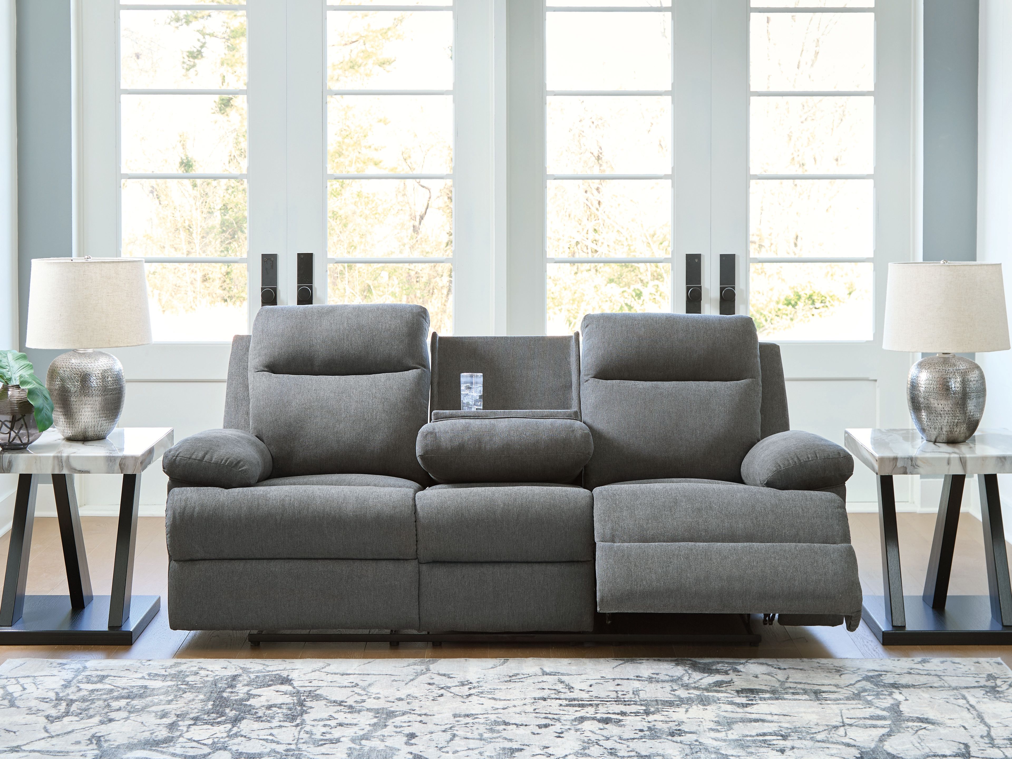 Ashley Furniture Side-Swipe - Reclining Sofa With Drop Down Table - Charcoal - Image 7