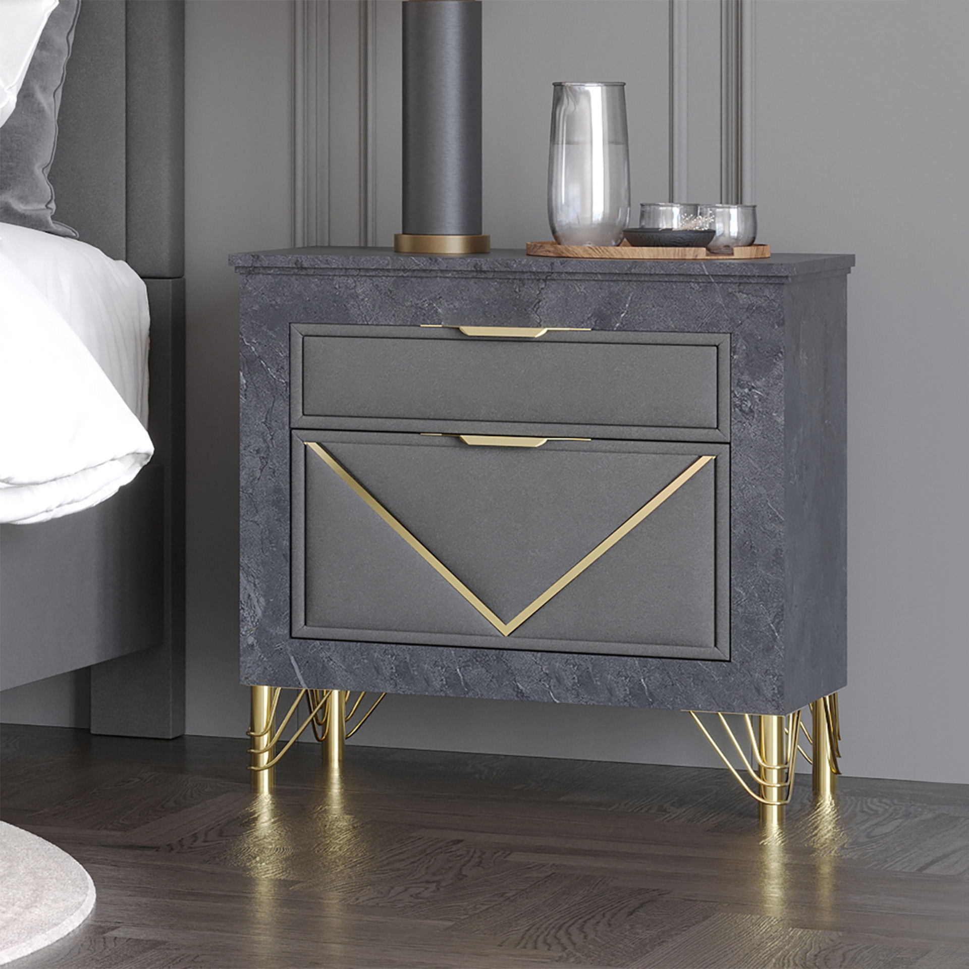 Symmetry - 2 Drawer Nightstand - Charcoal, dark gray, view 6