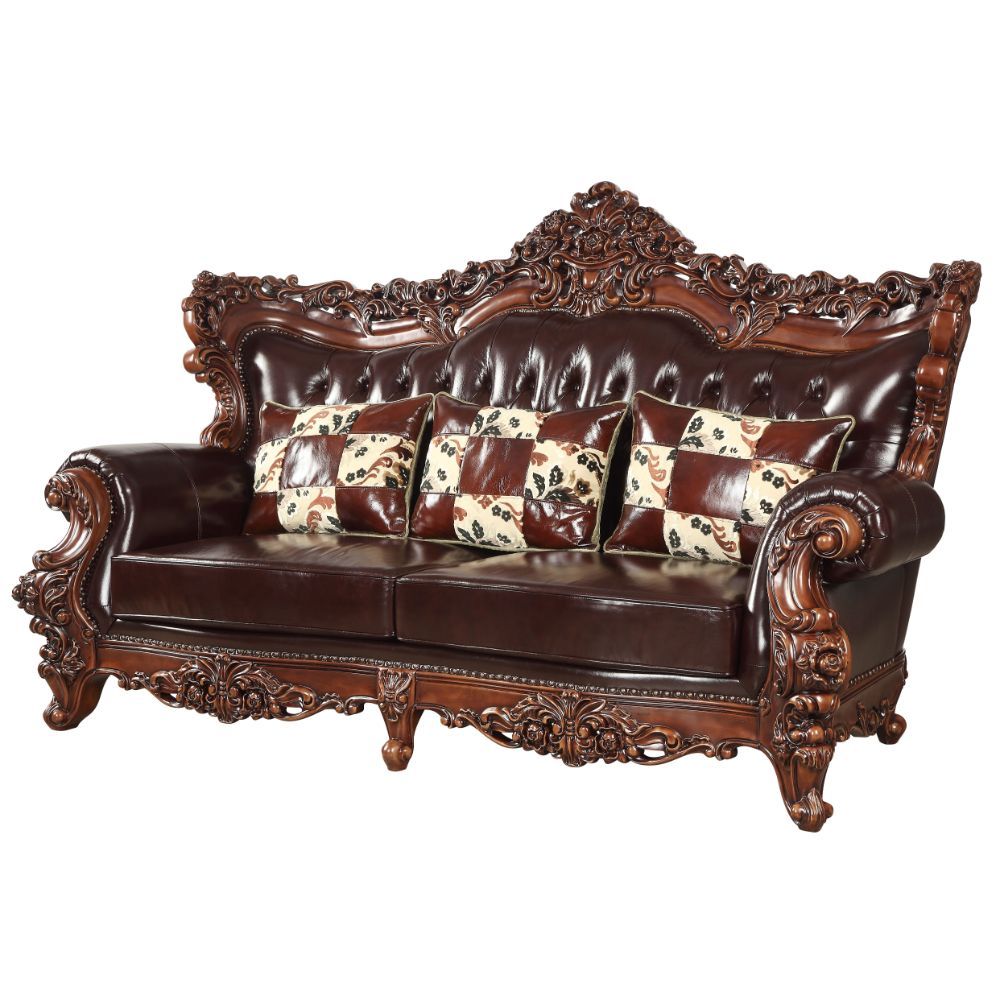 Forsythia - Sofa - Espresso Top Grain Leather Match & Walnut, dark brown