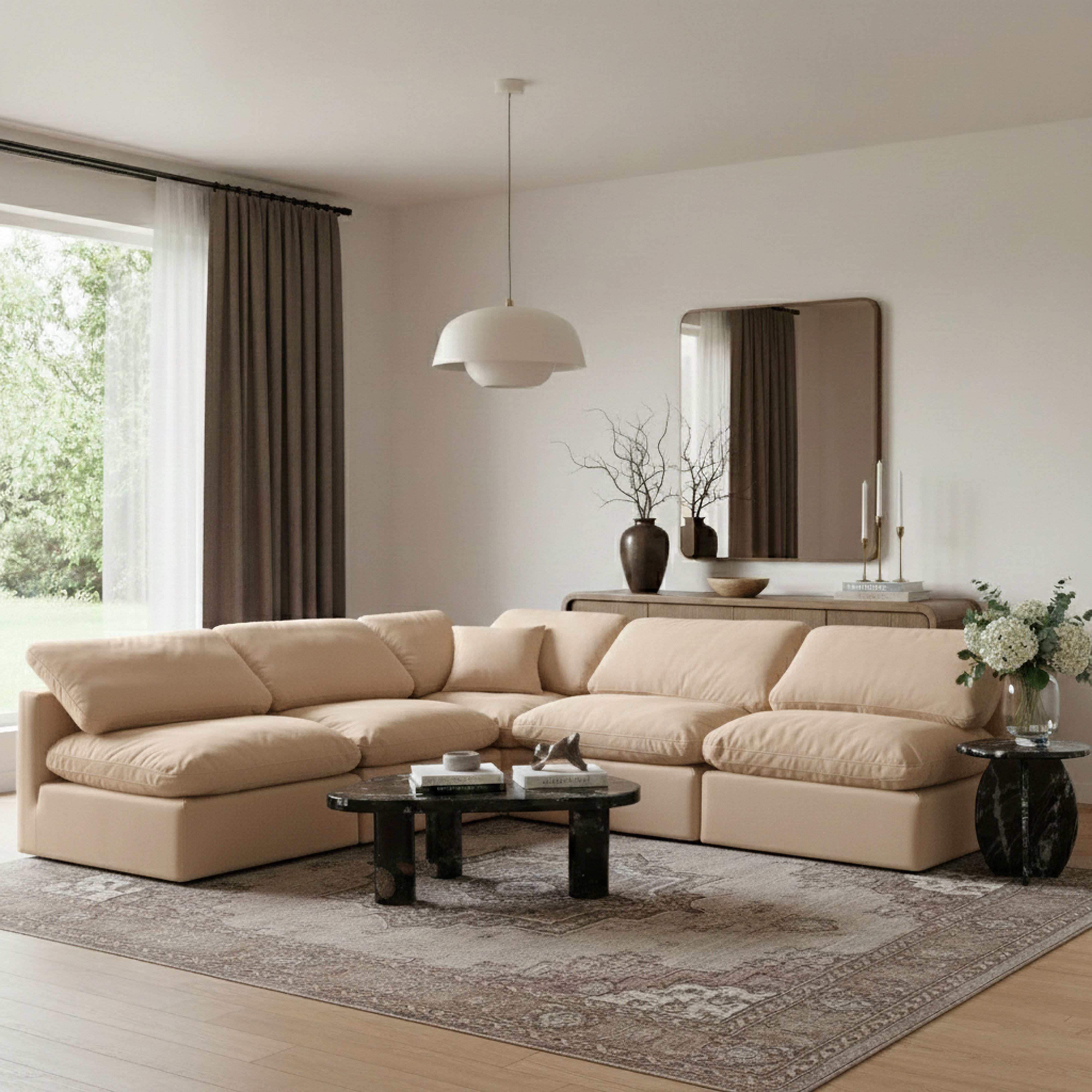 Indulge - Velvet 5 Piece Modular Corner Armless Sectional - Beige