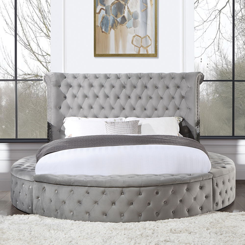 Gaiva - Queen Bed With Storage - Gray Velvet, dark gray