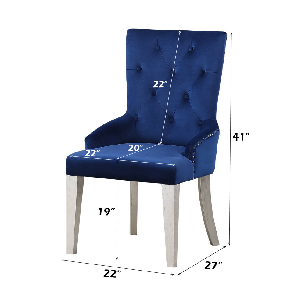 Varian - Side Chair - Blue Fabric & Antique Platinum, blue, view 4