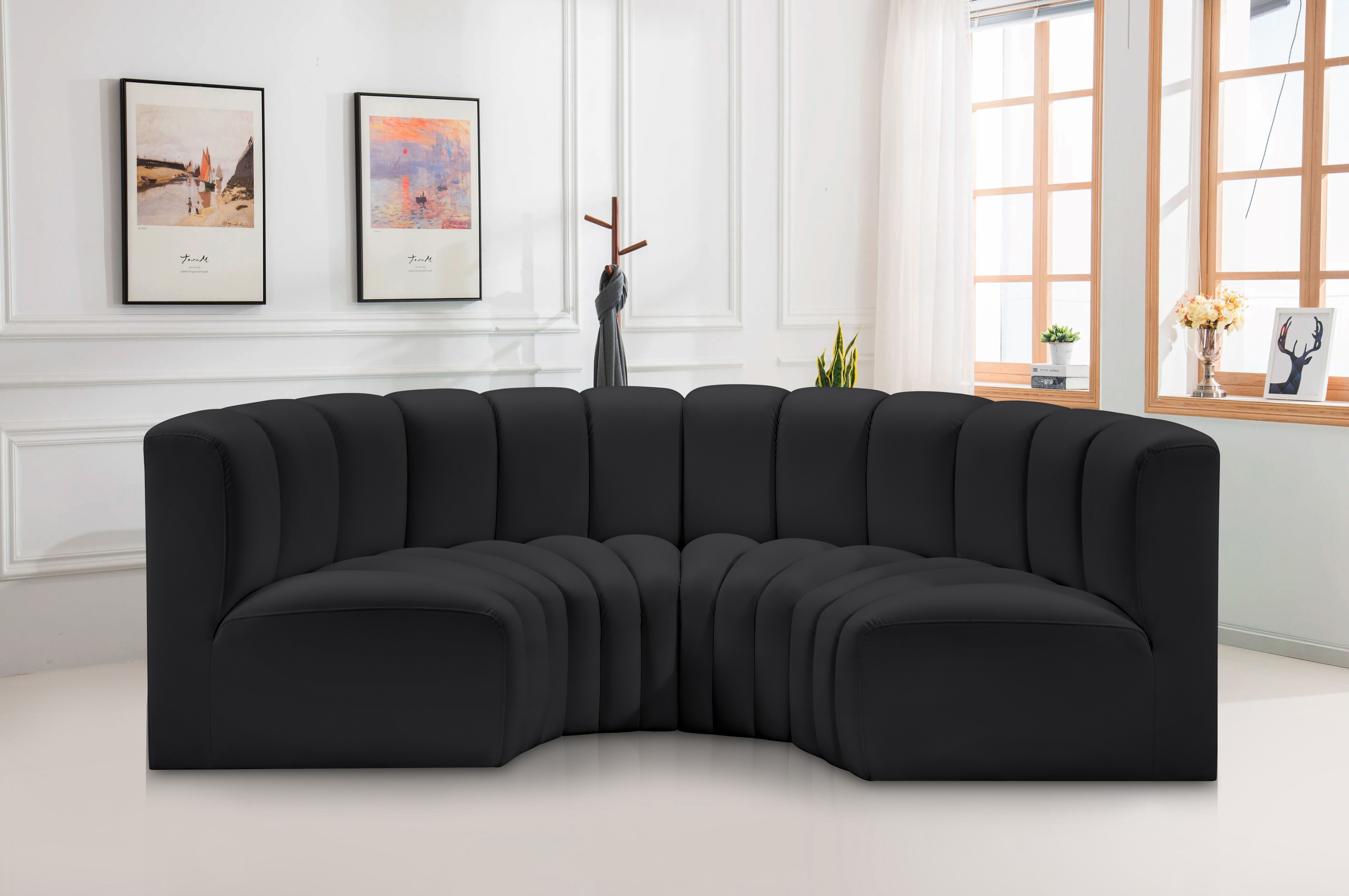 Arc - Faux Leather 4 Piece U-Shaped Modular Sofa - Black
