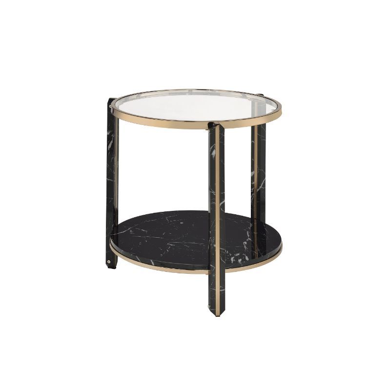 Thistle - End Table - Clear Glass, Faux Black Marble Top & Champagne, black, view 3